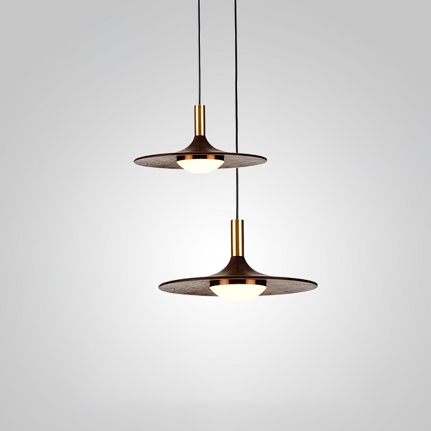 Walnut Wood Dish Pendant Light - Lamp Outdoor