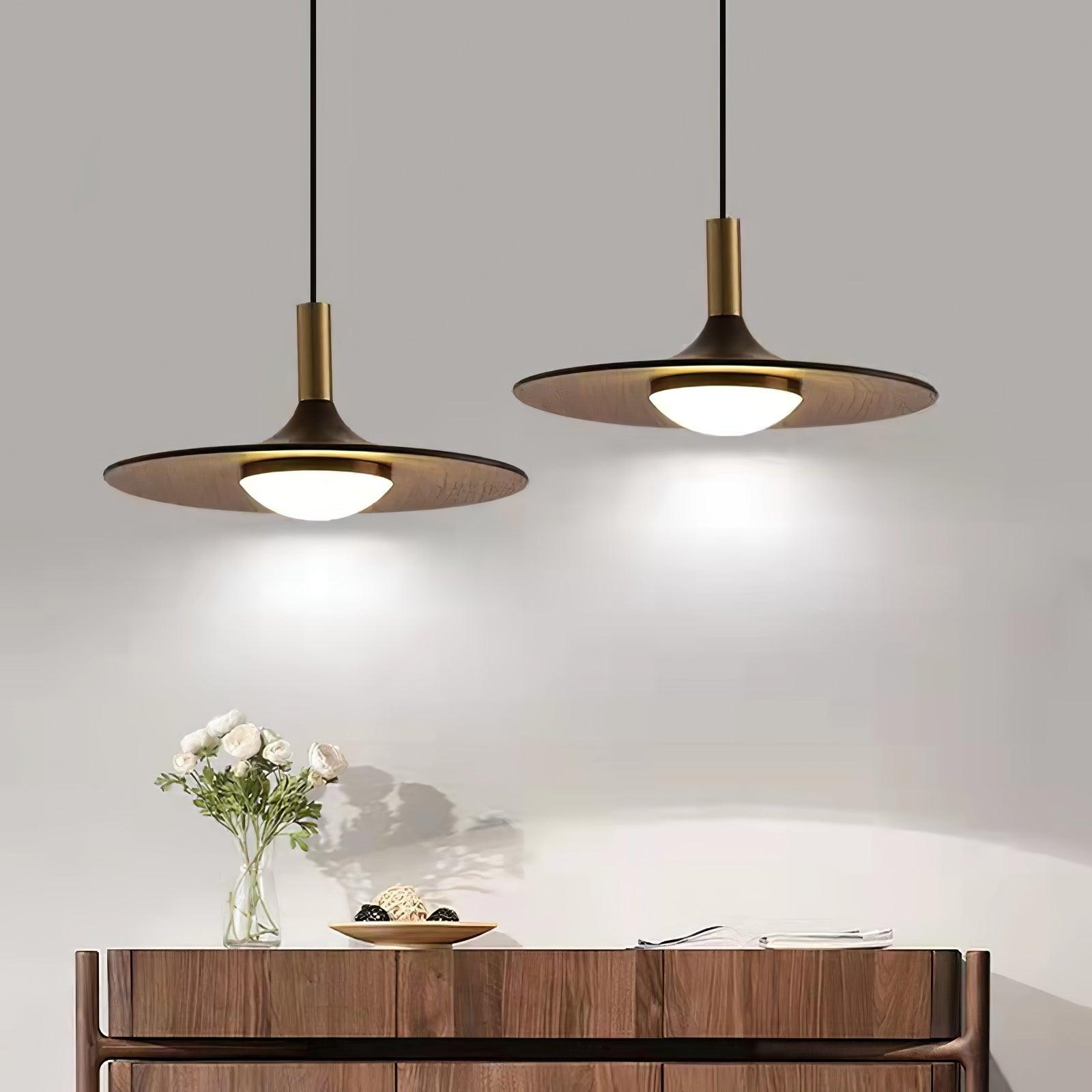 Walnut Wood Dish Pendant Light - Lamp Outdoor