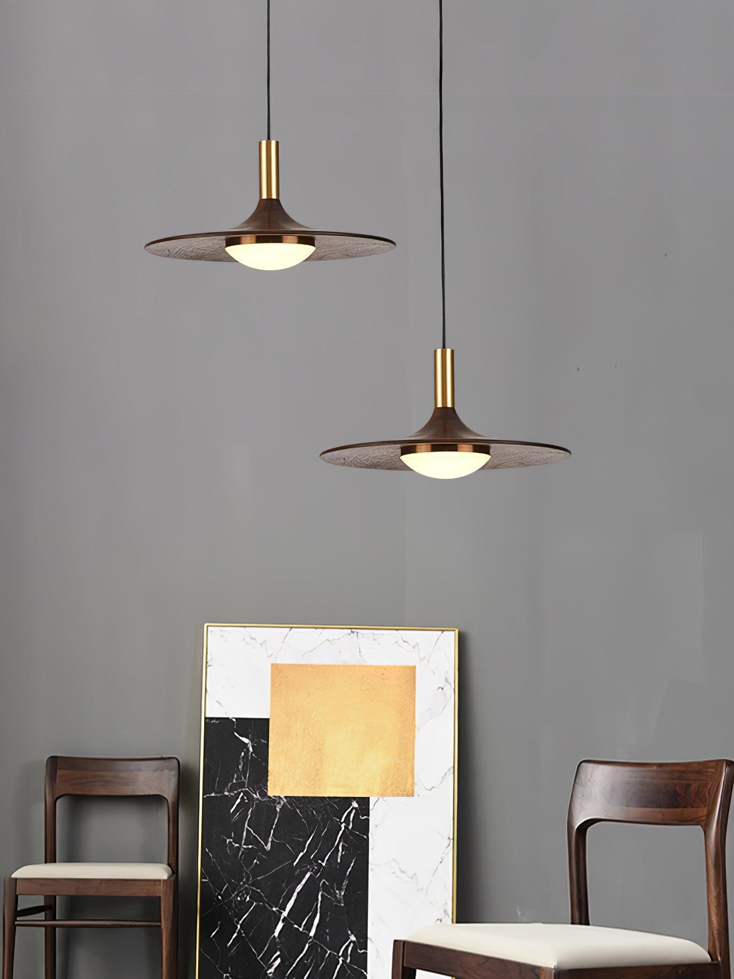 Walnut Wood Dish Pendant Light - Lamp Outdoor