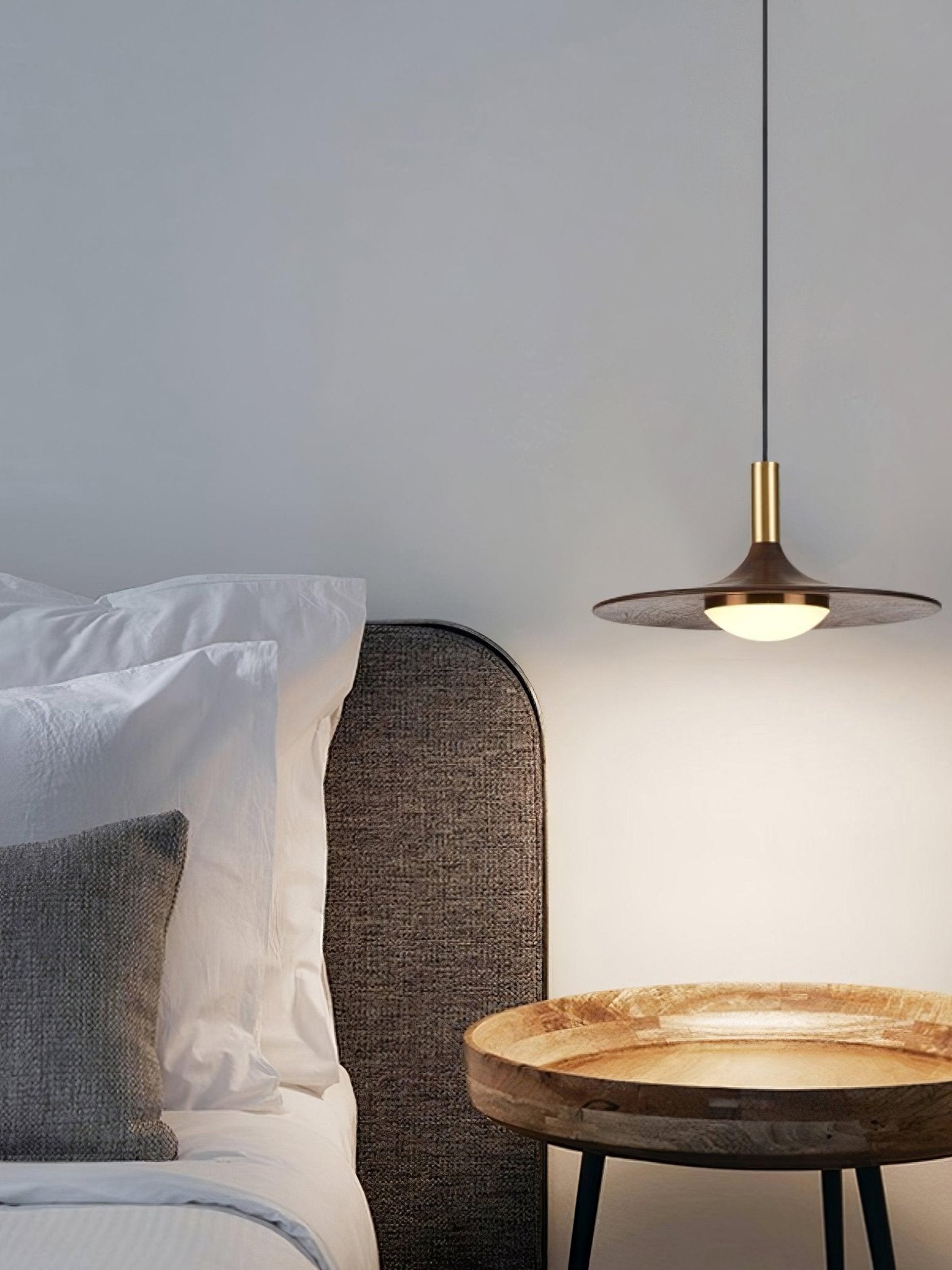 Walnut Wood Dish Pendant Light - Lamp Outdoor