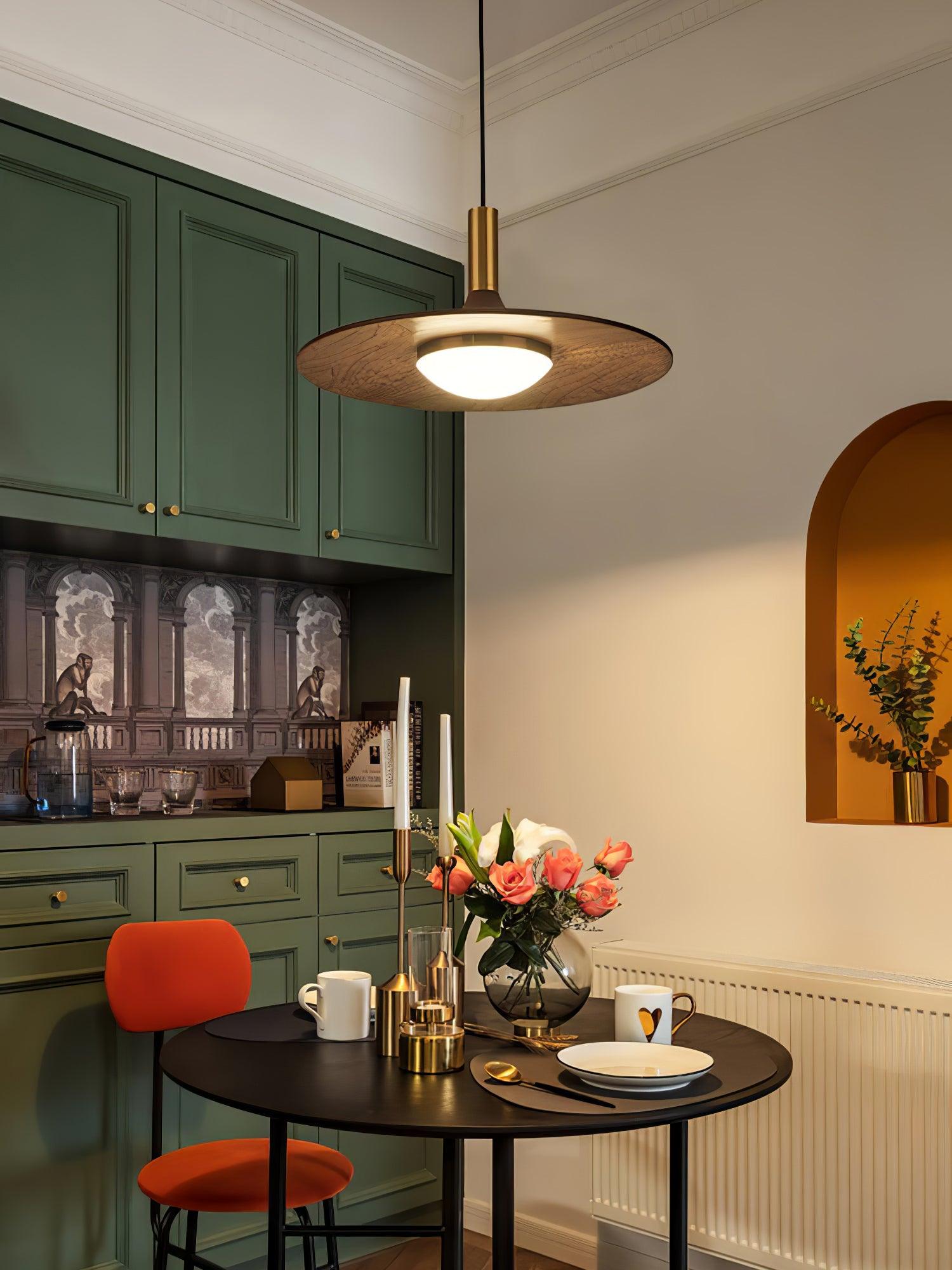 Walnut Wood Dish Pendant Light - Lamp Outdoor