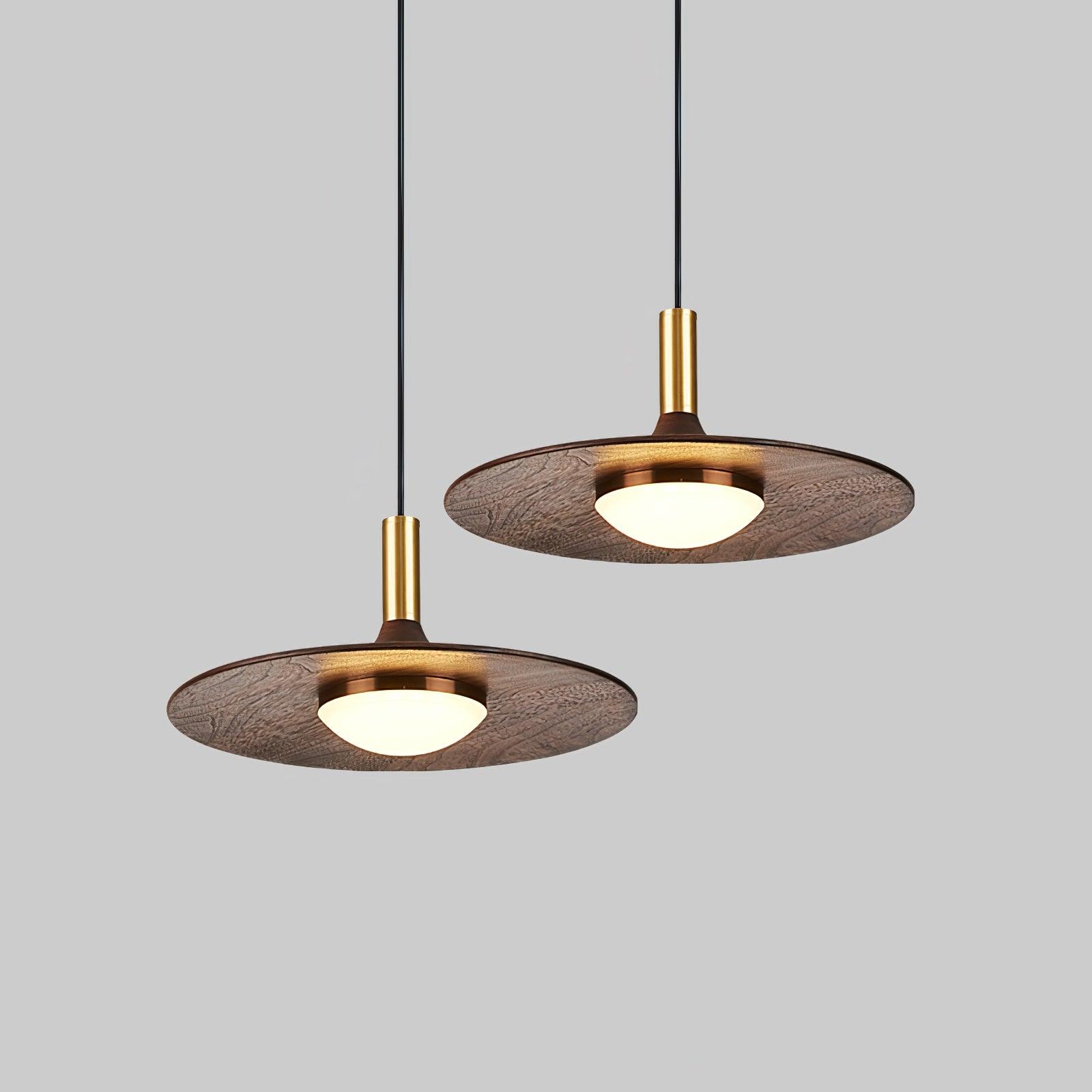 Walnut Wood Dish Pendant Light - Lamp Outdoor