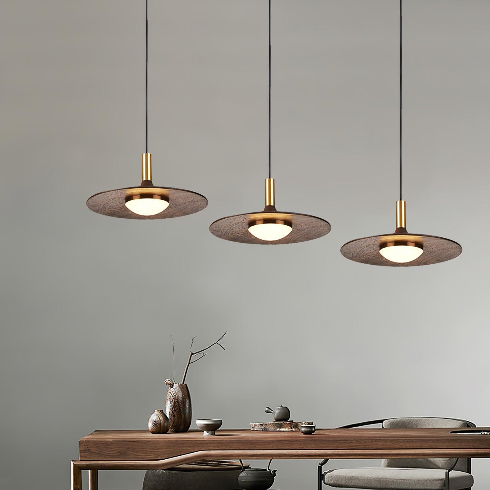 Walnut Wood Dish Pendant Light - Lamp Outdoor