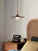 Walnut Wood Dish Pendant Light - Lamp Outdoor