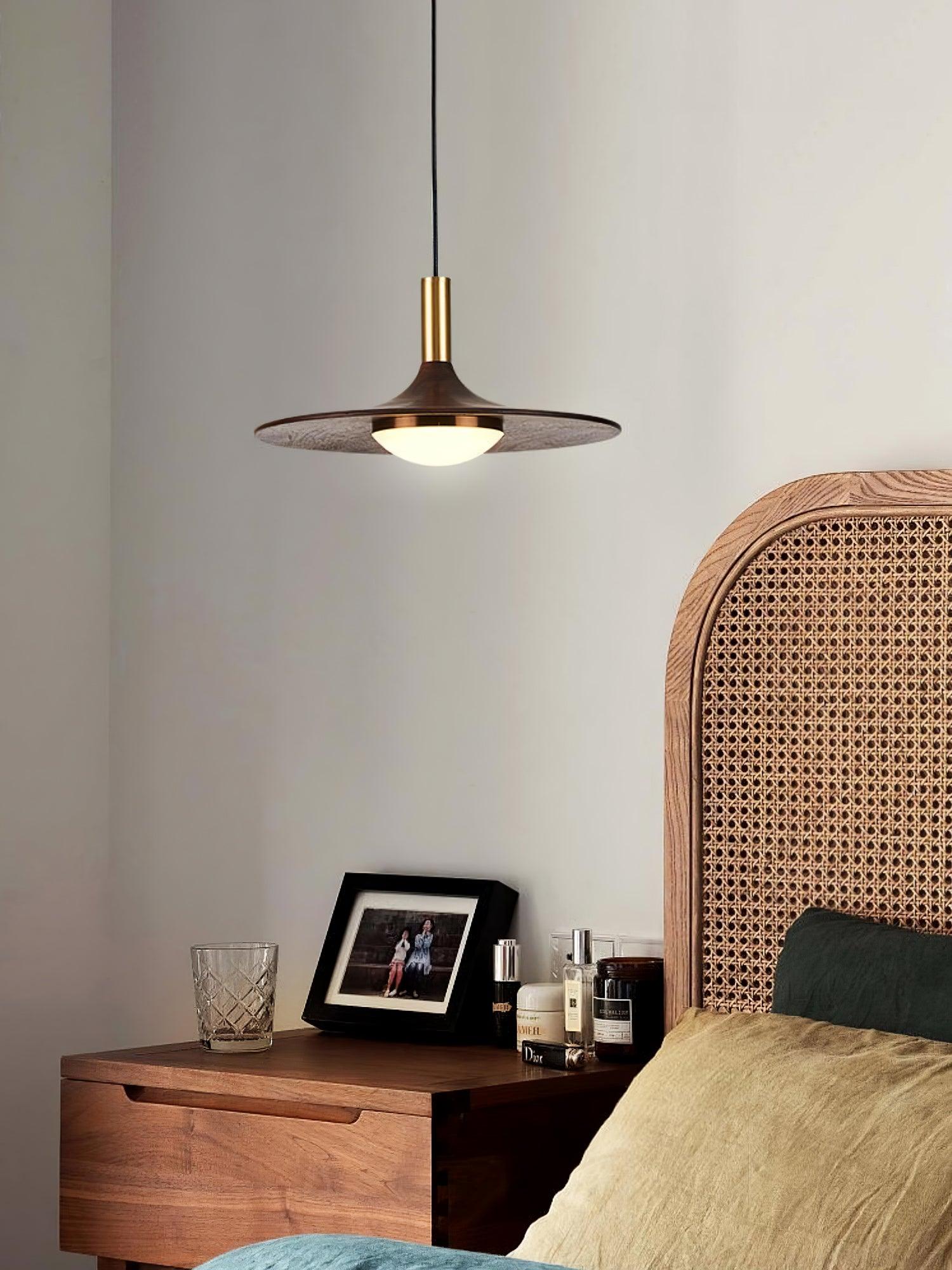 Walnut Wood Dish Pendant Light - Lamp Outdoor