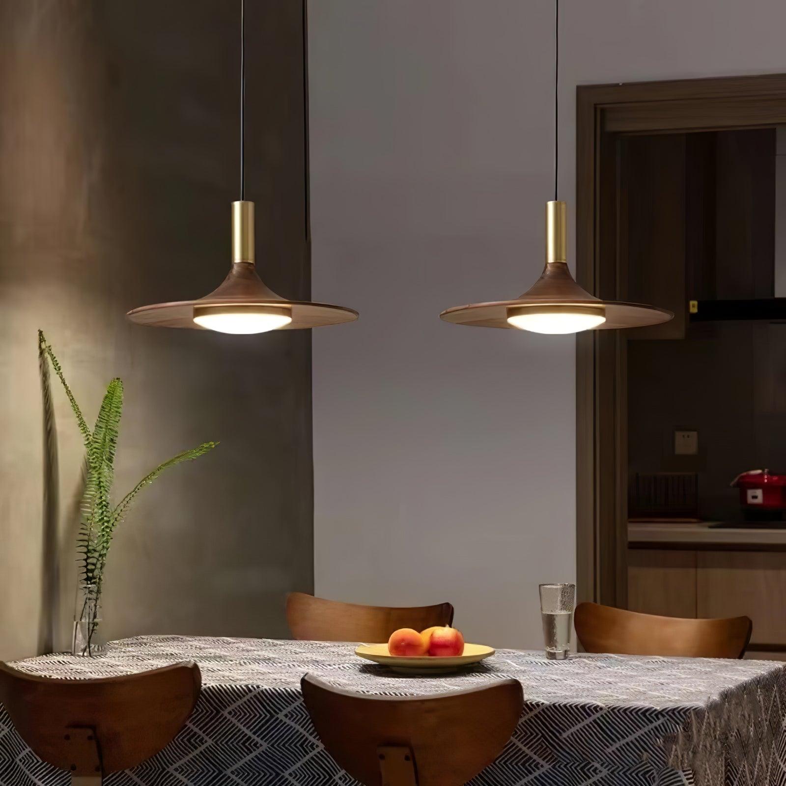 Walnut Wood Dish Pendant Light - Lamp Outdoor