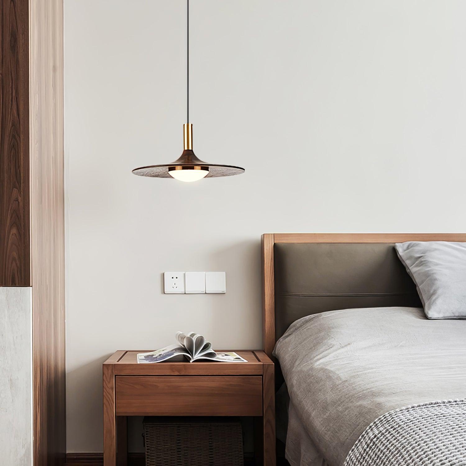 Walnut Wood Dish Pendant Light - Lamp Outdoor