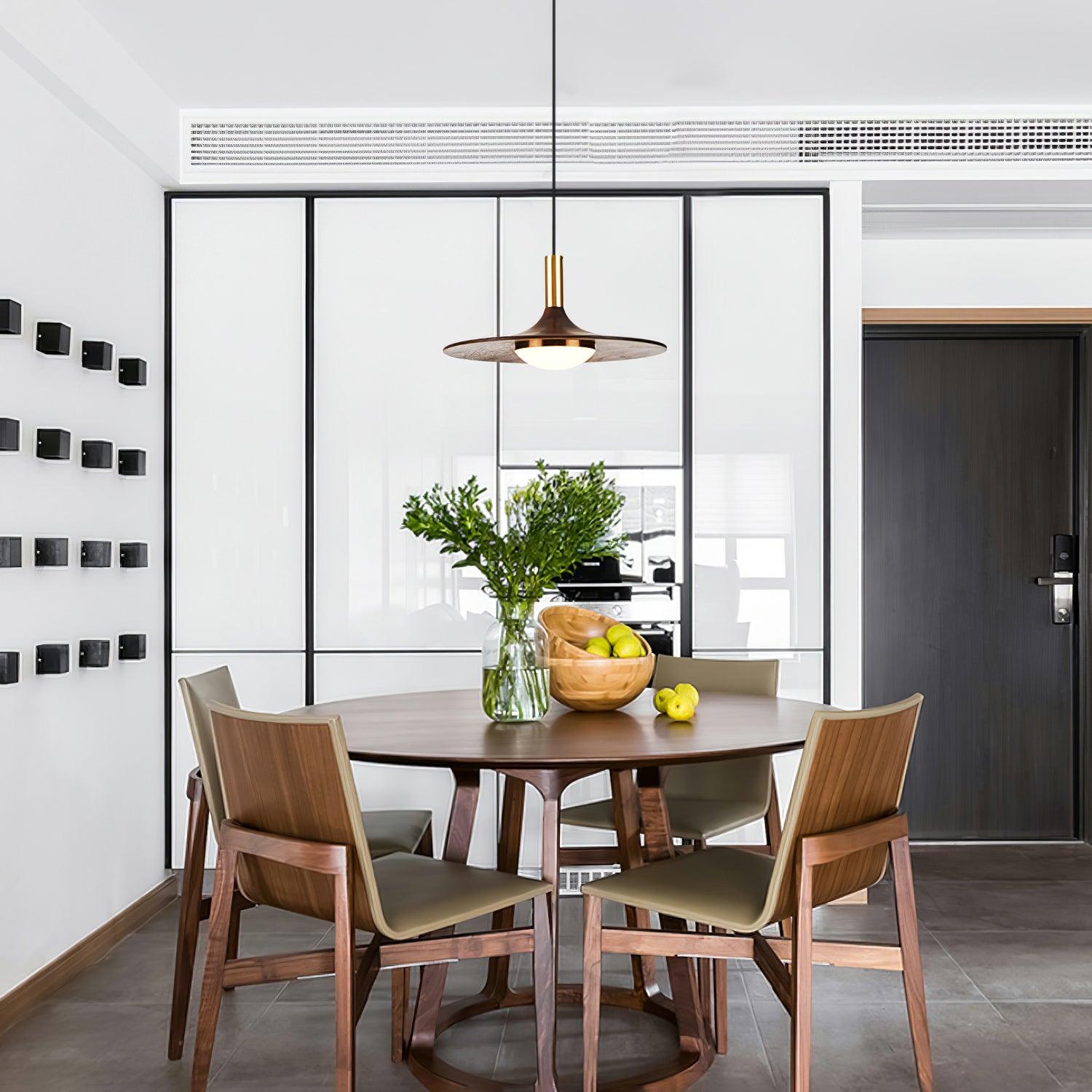 Walnut Wood Dish Pendant Light - Lamp Outdoor