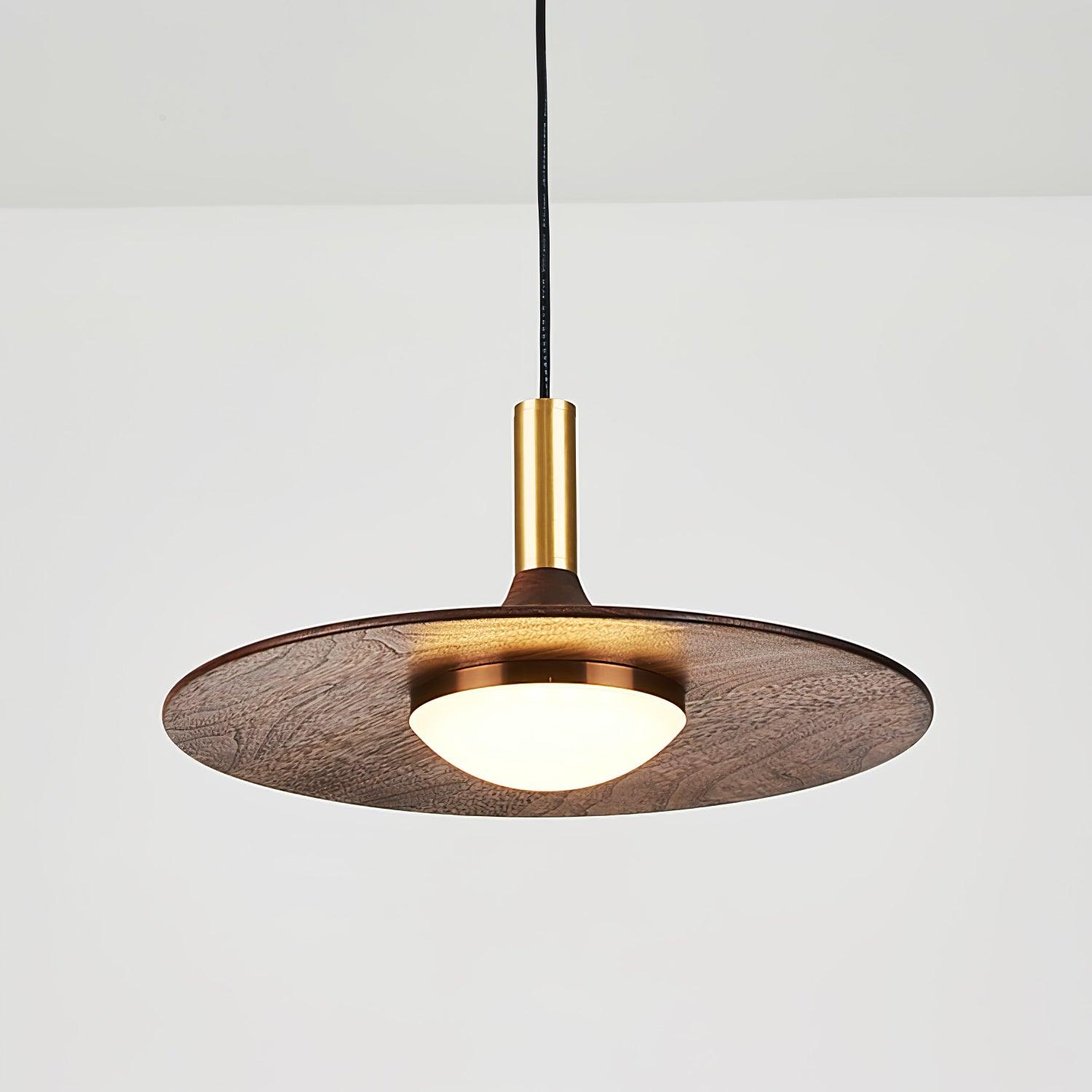 Walnut Wood Dish Pendant Light - Lamp Outdoor