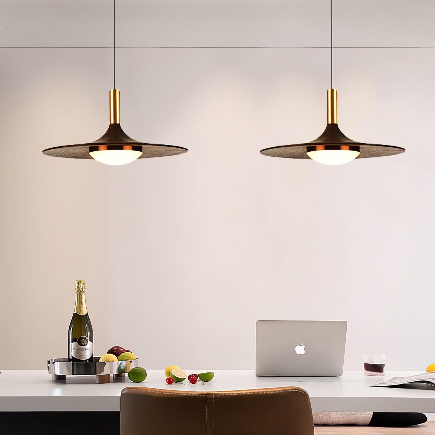 Walnut Wood Dish Pendant Light - Lamp Outdoor