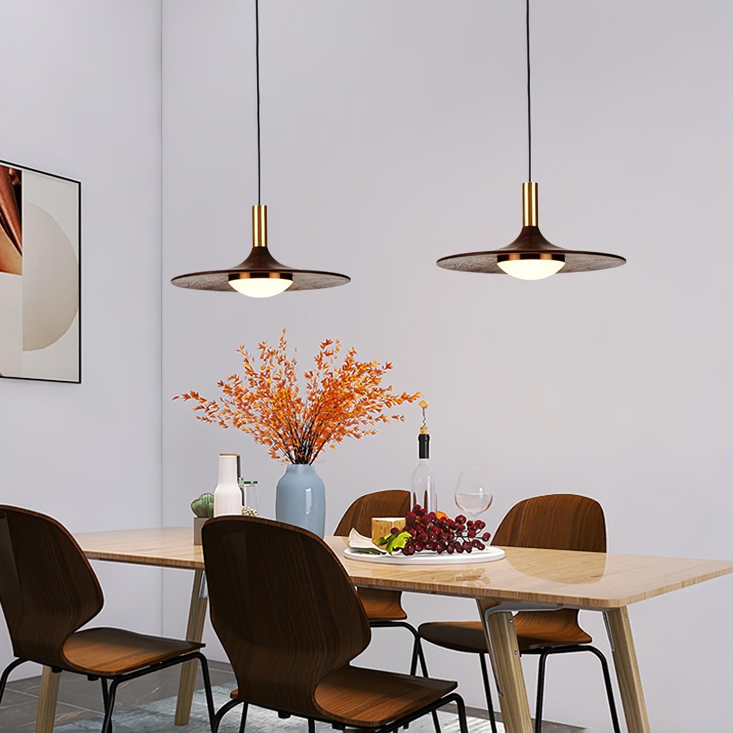 Walnut Wood Dish Pendant Light - Lamp Outdoor