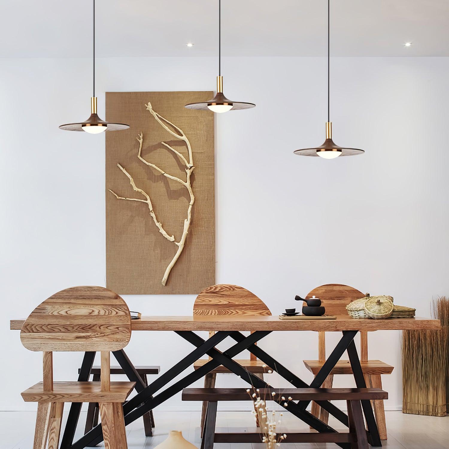 Walnut Wood Dish Pendant Light - Lamp Outdoor