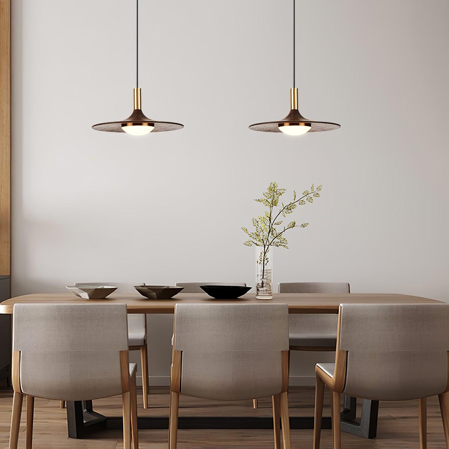 Walnut Wood Dish Pendant Light - Lamp Outdoor