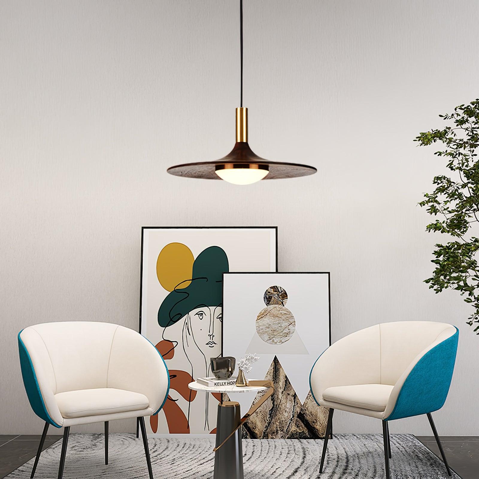 Walnut Wood Dish Pendant Light - Lamp Outdoor