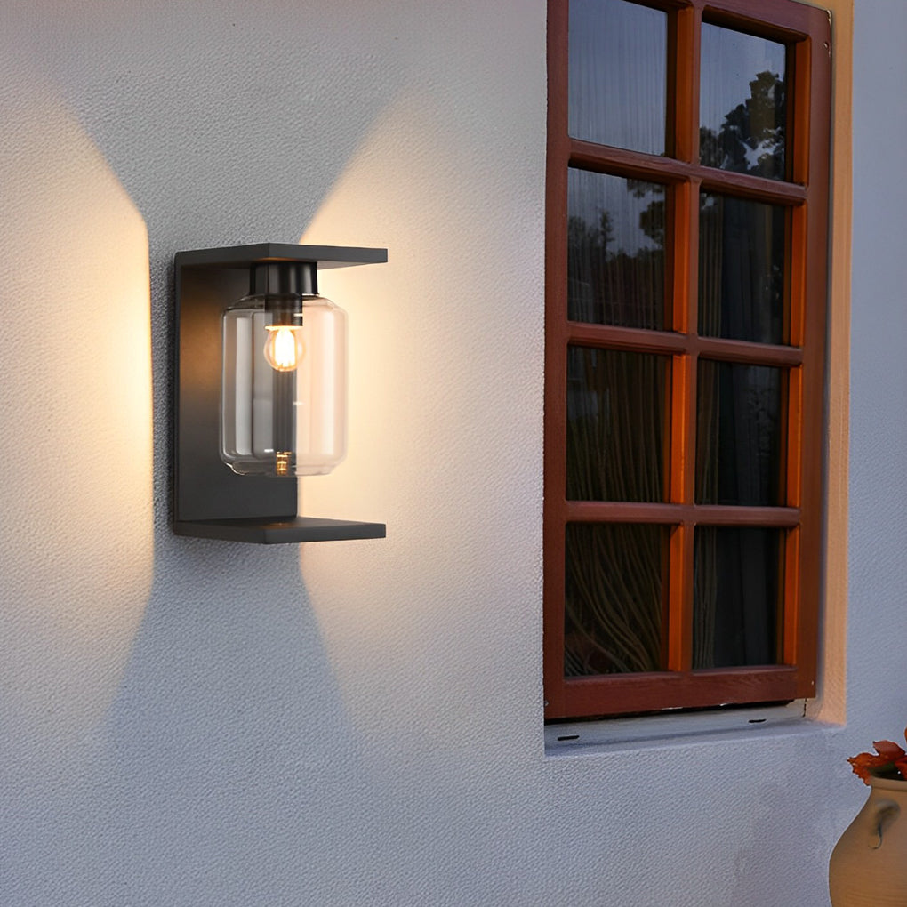 Outdoor Waterproof LED Glass Black Modern Solar Wall Lights with Remote - Lamp Outdoor