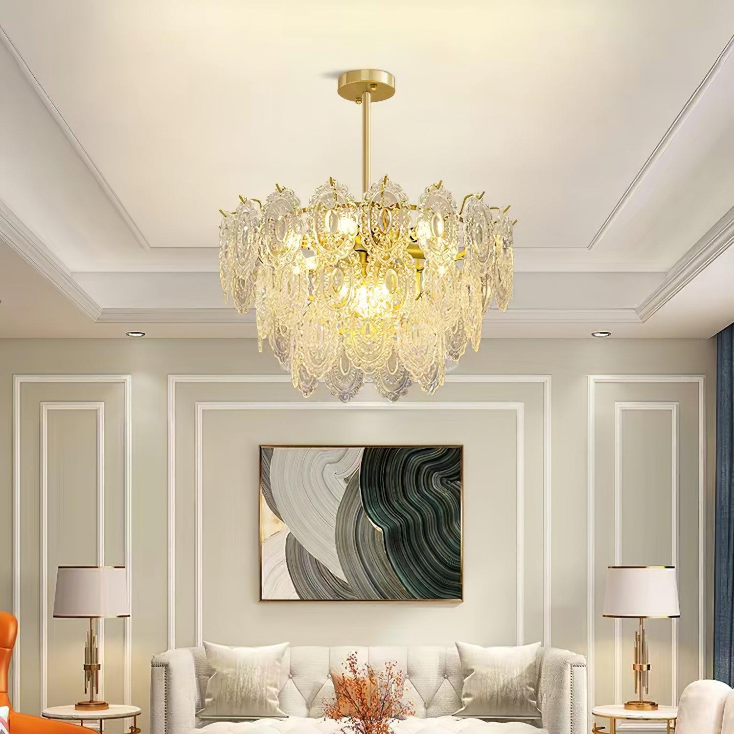 Lustra Chandelier Wave Glass Wrought Iron Elegant - Letslighting