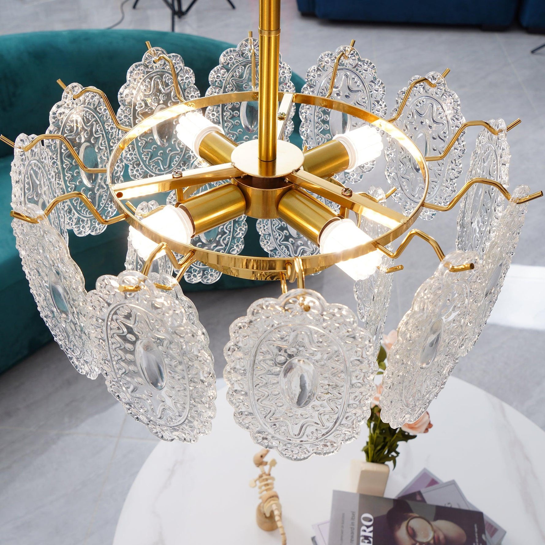 Lustra Chandelier Wave Glass Wrought Iron Elegant - Letslighting