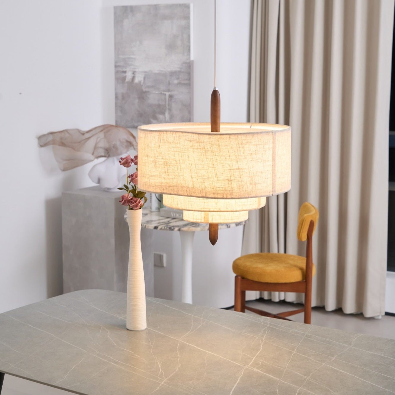 Eldorora Elegance Wave Ladder Wood Fabric Pendant Lamp - Lamp Outdoor