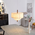 Eldorora Elegance Wave Ladder Wood Fabric Pendant Lamp - Lamp Outdoor