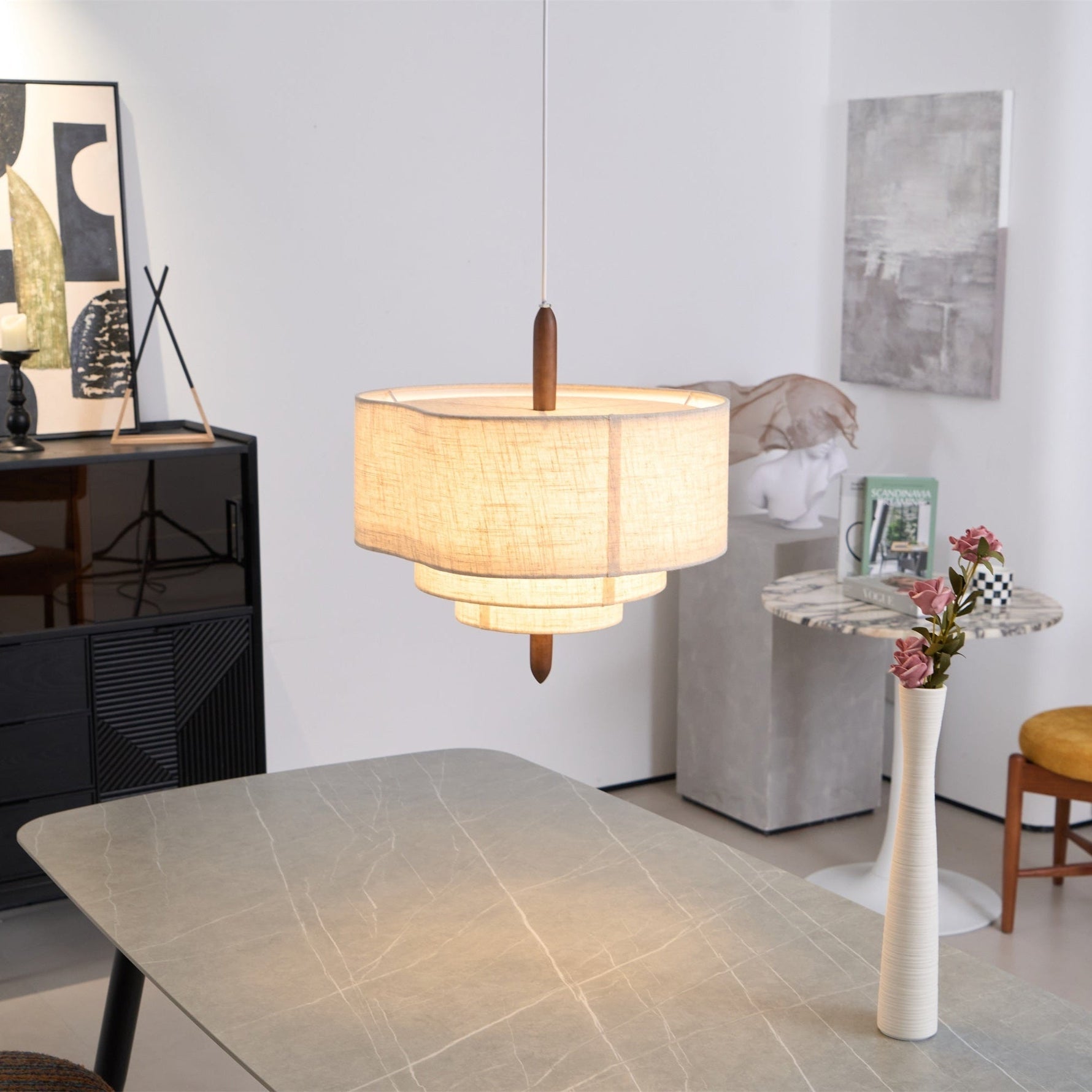 Eldorora Elegance Wave Ladder Wood Fabric Pendant Lamp - Lamp Outdoor