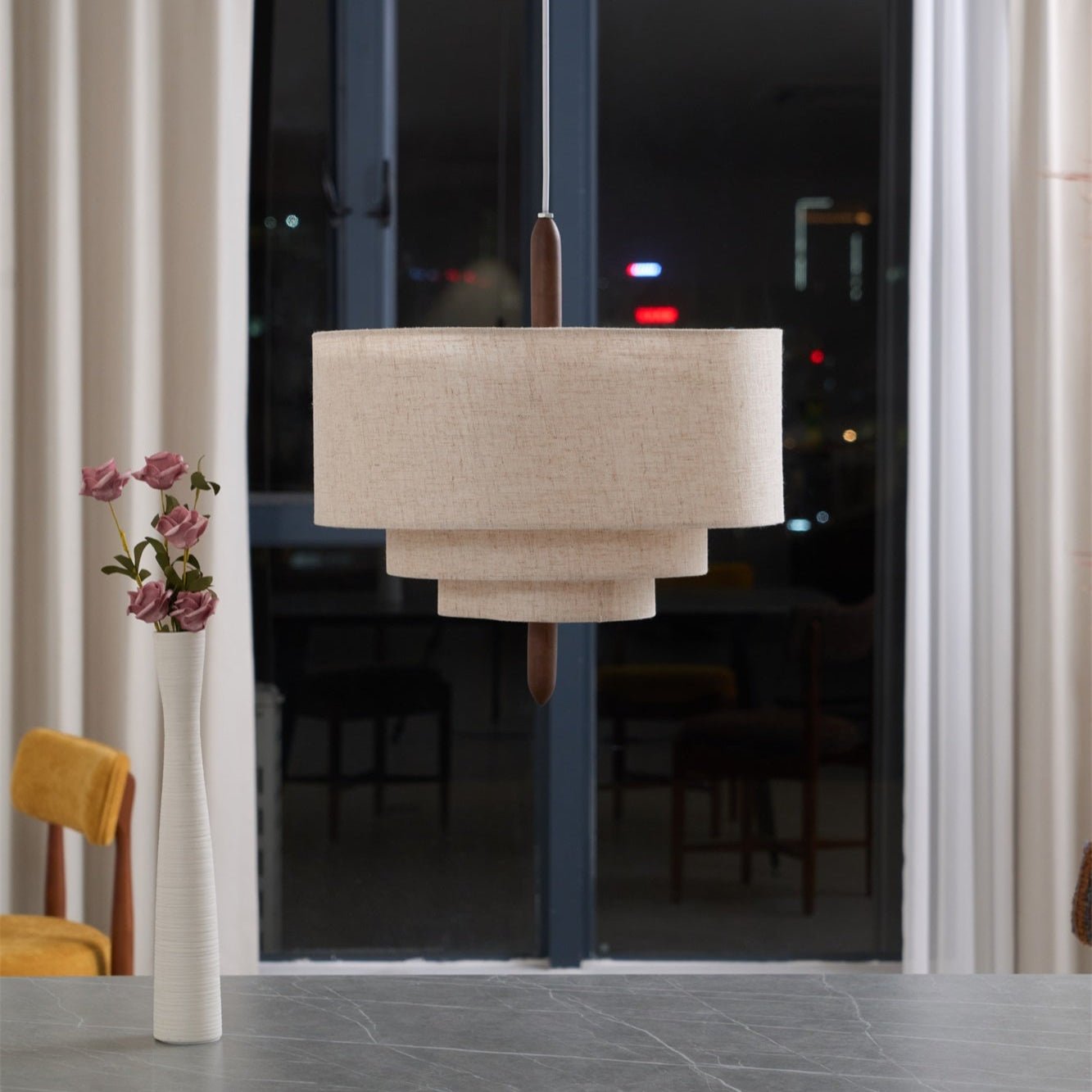 Eldorora Elegance Wave Ladder Wood Fabric Pendant Lamp - Lamp Outdoor