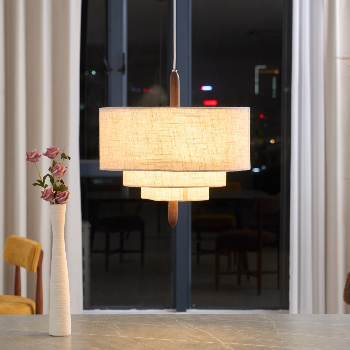Eldorora Elegance Wave Ladder Wood Fabric Pendant Lamp - Lamp Outdoor