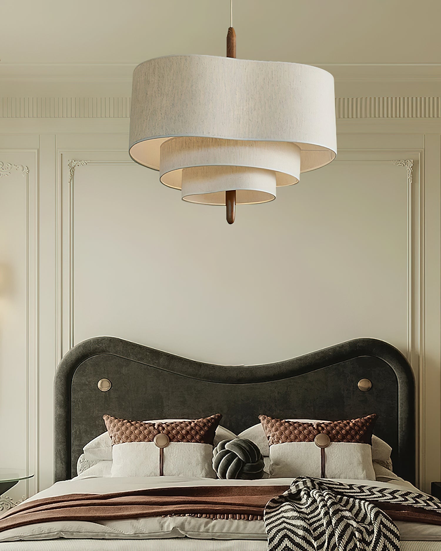 Eldorora Elegance Wave Ladder Wood Fabric Pendant Lamp - Lamp Outdoor