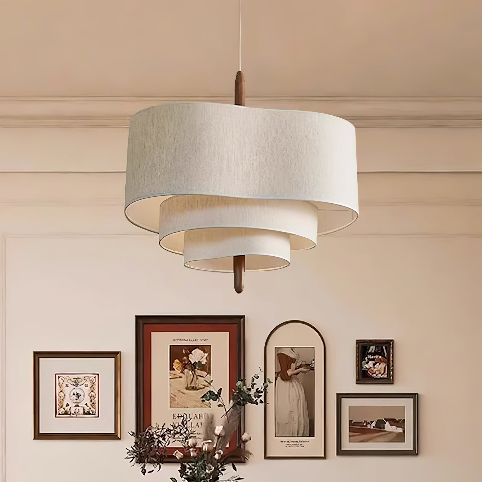 Eldorora Elegance Wave Ladder Wood Fabric Pendant Lamp - Lamp Outdoor