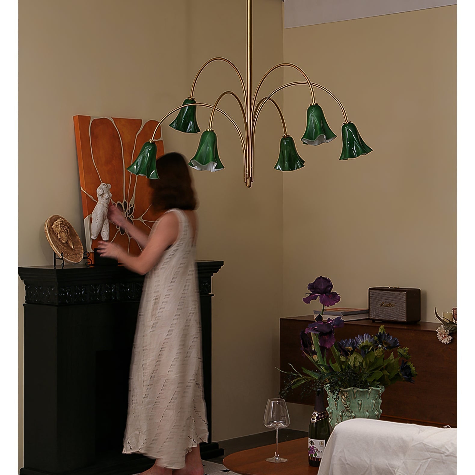 EmeraldBell Glass Pendant Chandelier - Lamp Outdoor