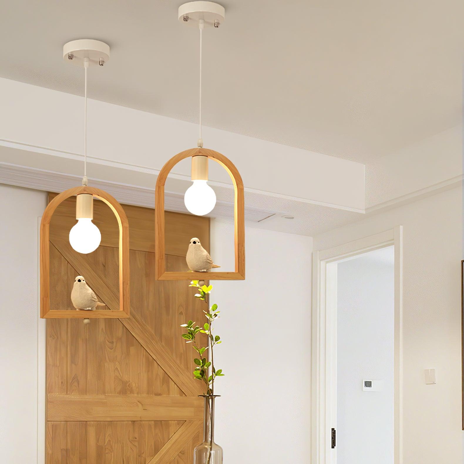Wood Bird Resin Pendant Light - Lamp Outdoor