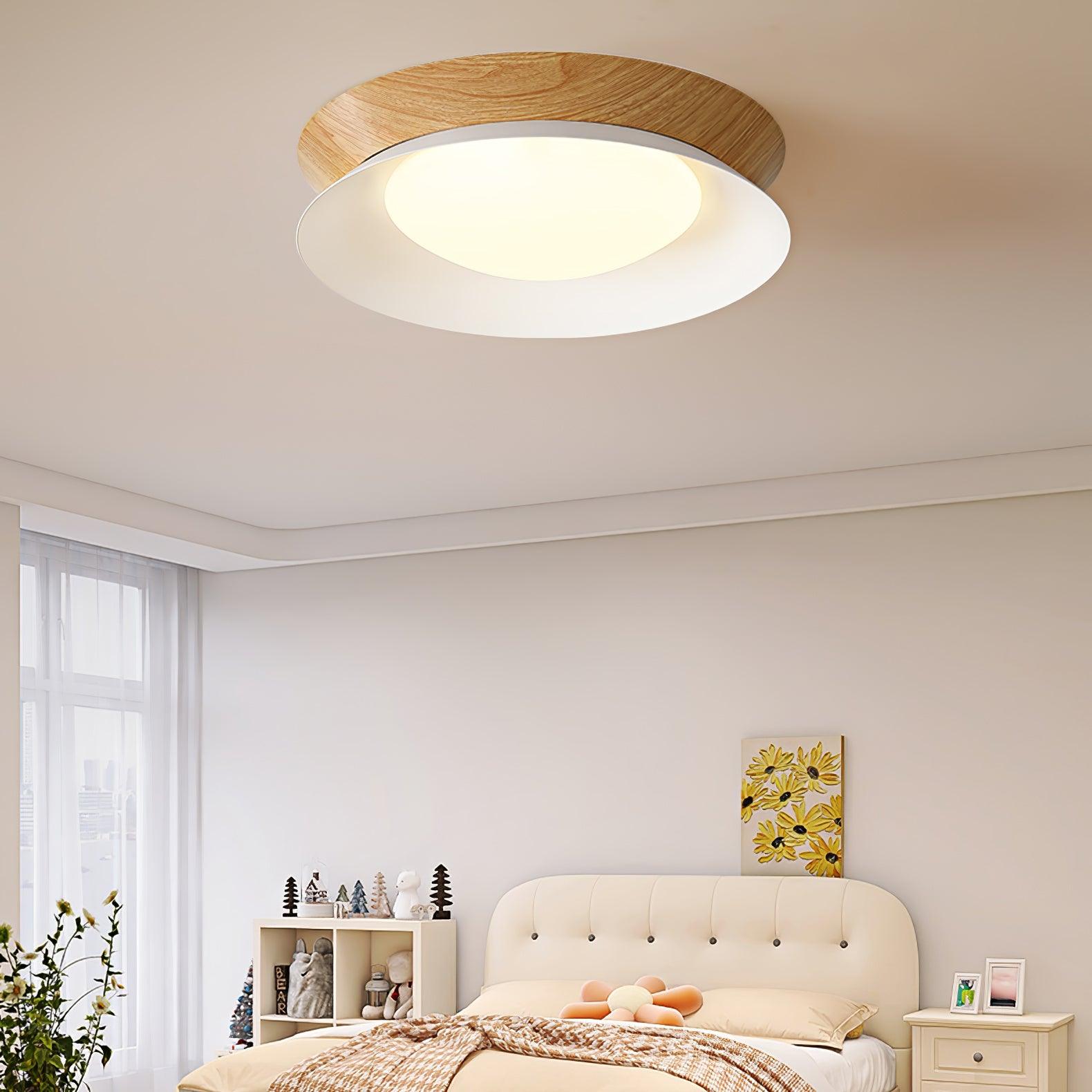 Solara Ceiling Light Wood Ring Double Half Round Nordic - Letslighting