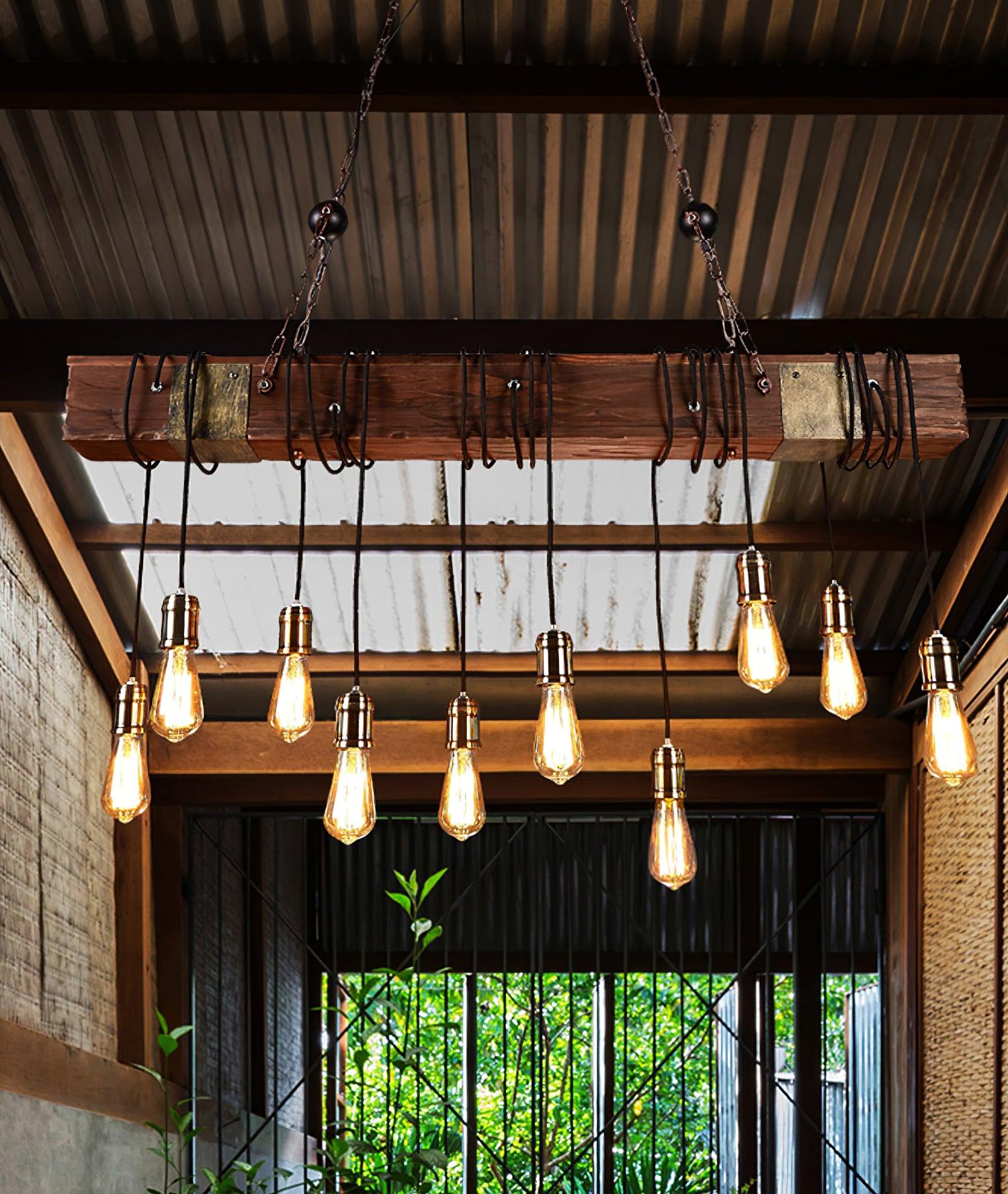 Wood Hanging Multi Chandelier - Lamp Outdoor