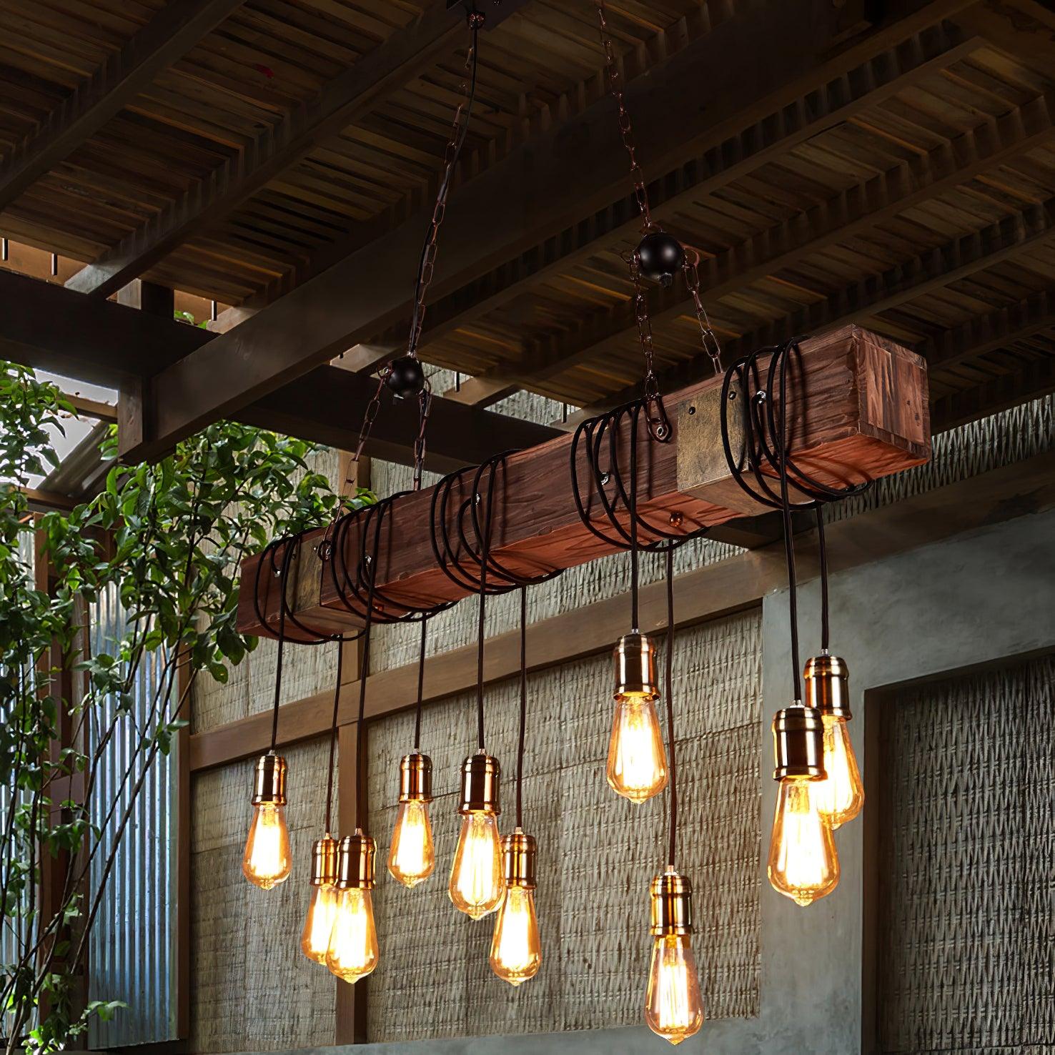 Wood Hanging Multi Chandelier - Lamp Outdoor