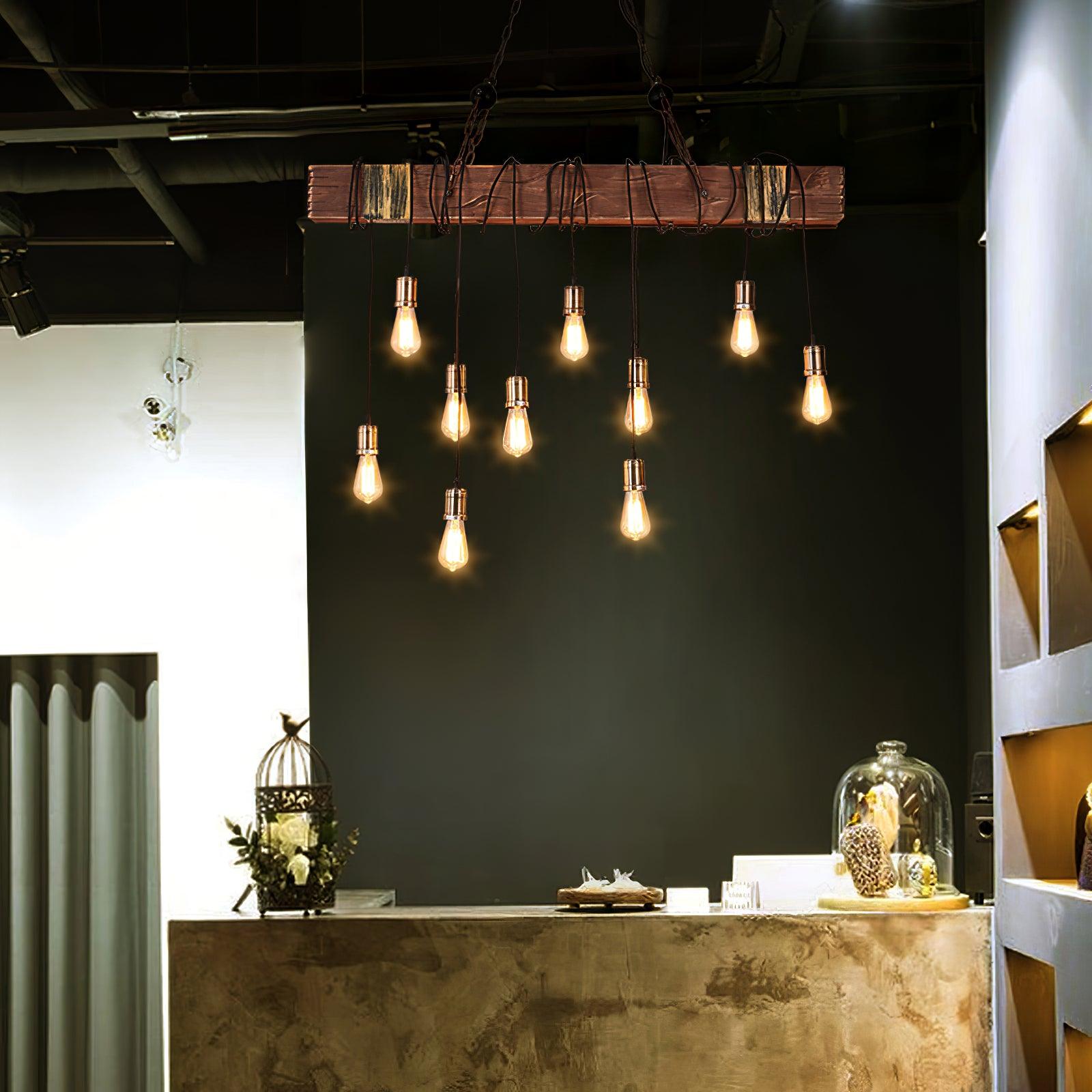 Wood Hanging Multi Chandelier - Lamp Outdoor