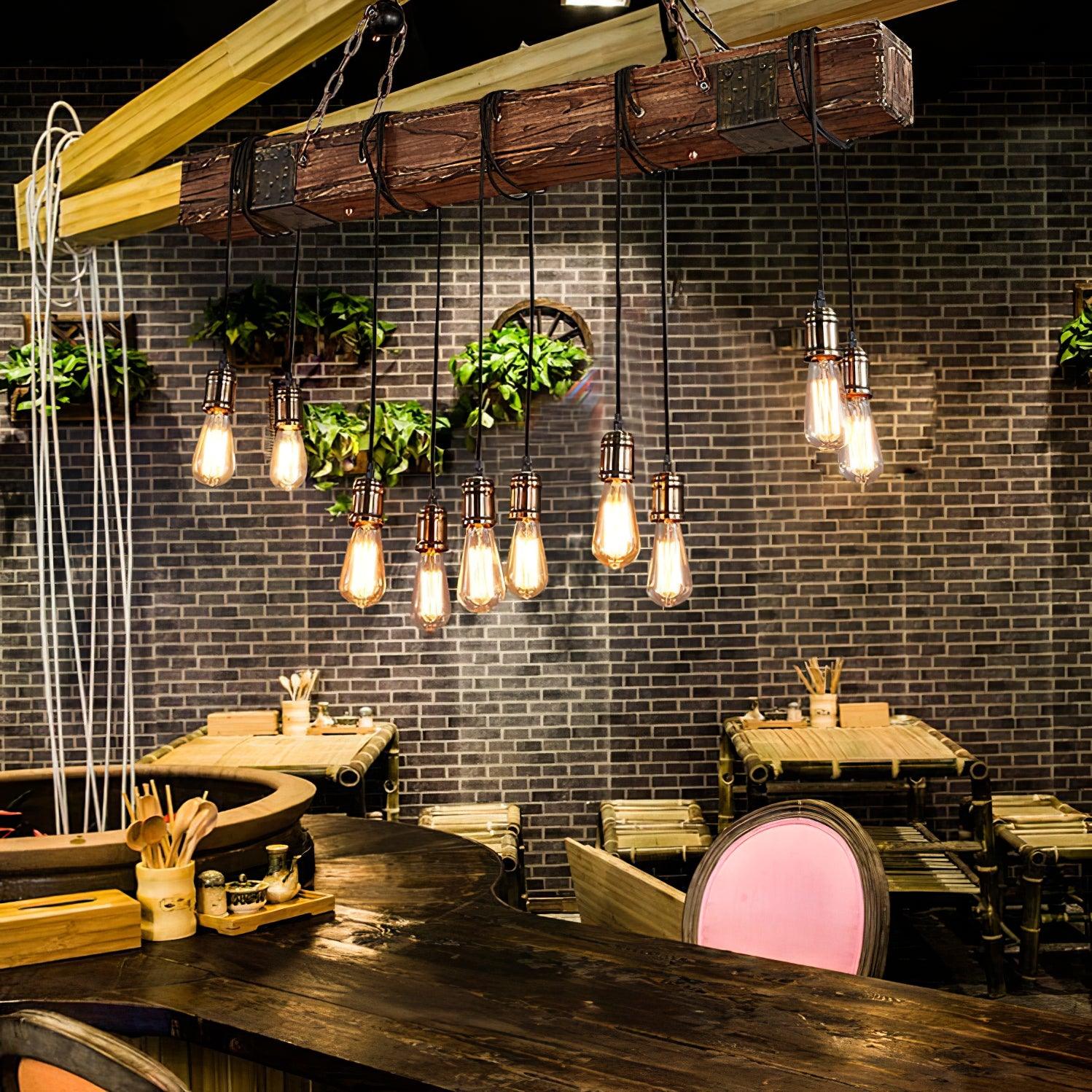 Wood Hanging Multi Chandelier - Lamp Outdoor