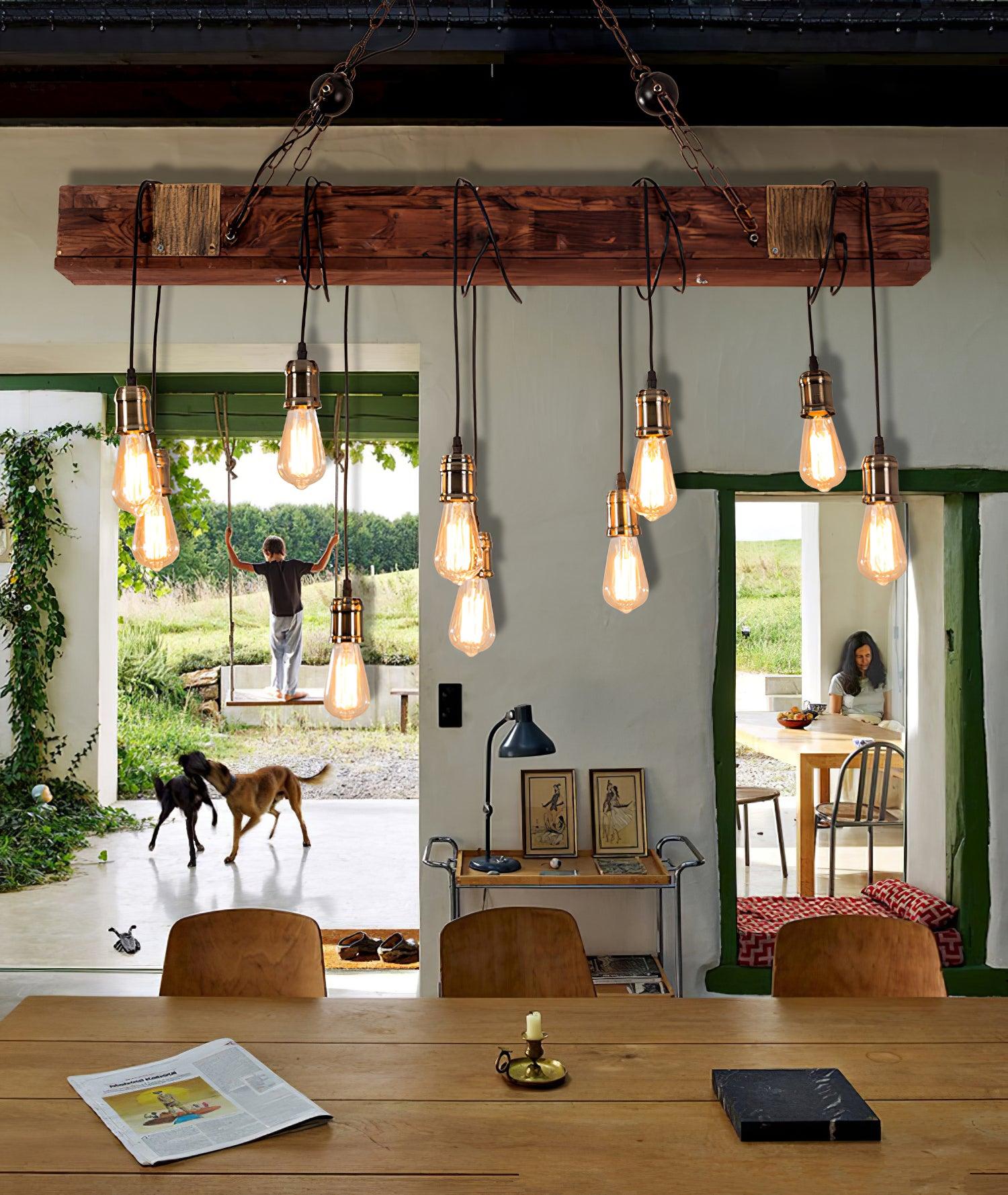 Wood Hanging Multi Chandelier - Lamp Outdoor