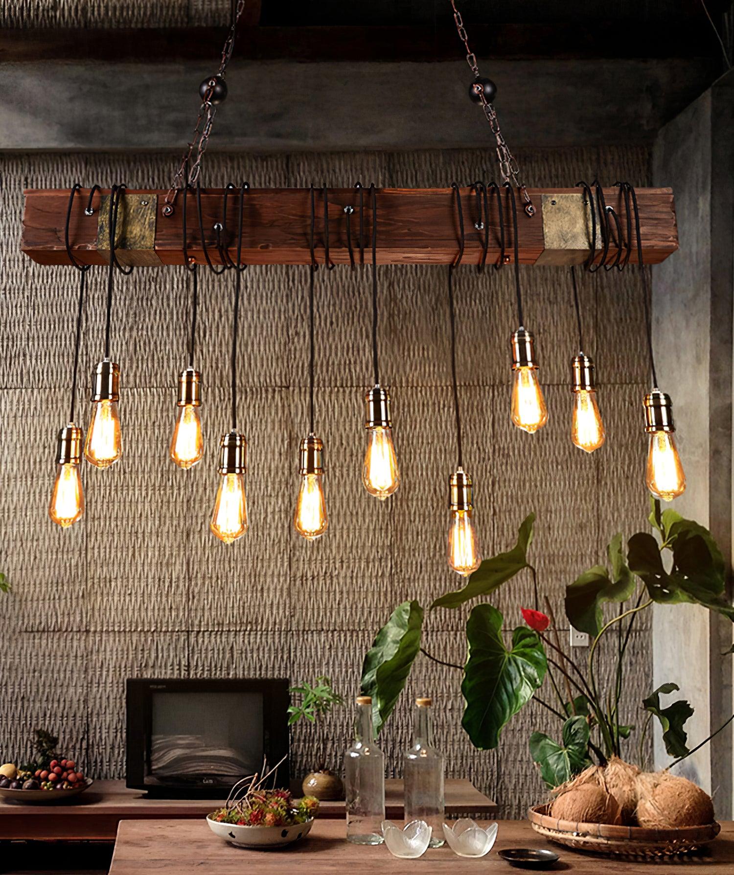 Wood Hanging Multi Chandelier - Lamp Outdoor