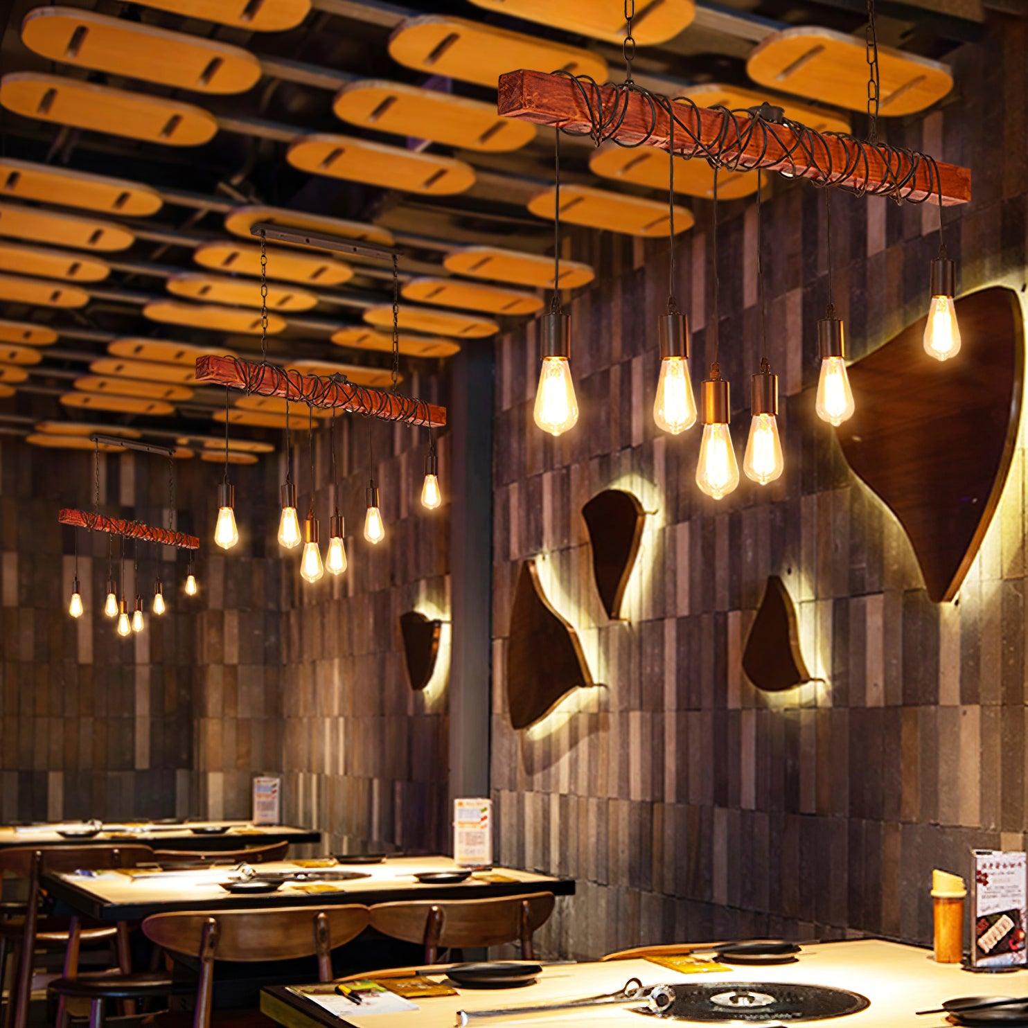 Wood Hanging Multi Chandelier - Lamp Outdoor