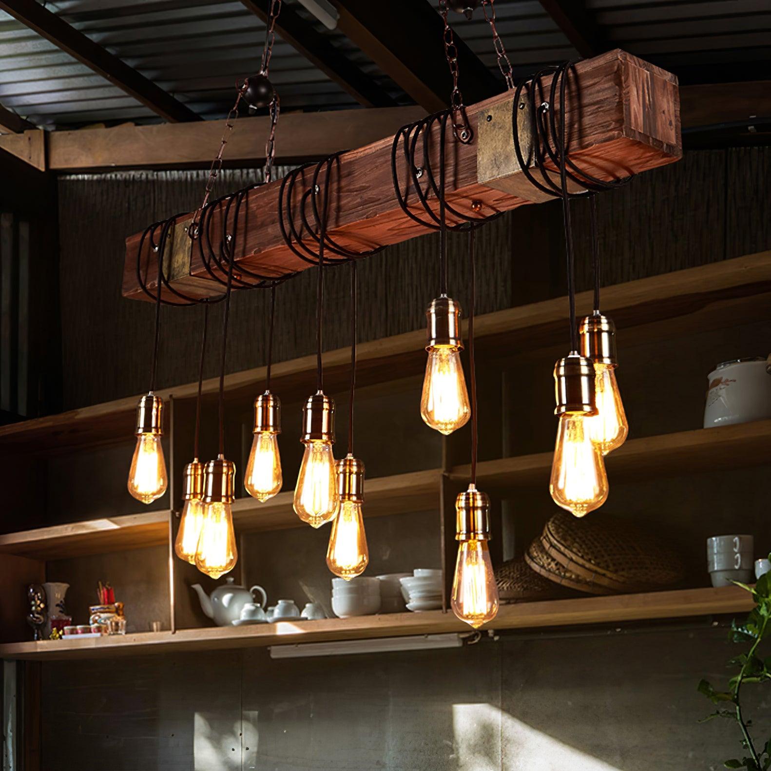 Wood Hanging Multi Chandelier - Lamp Outdoor