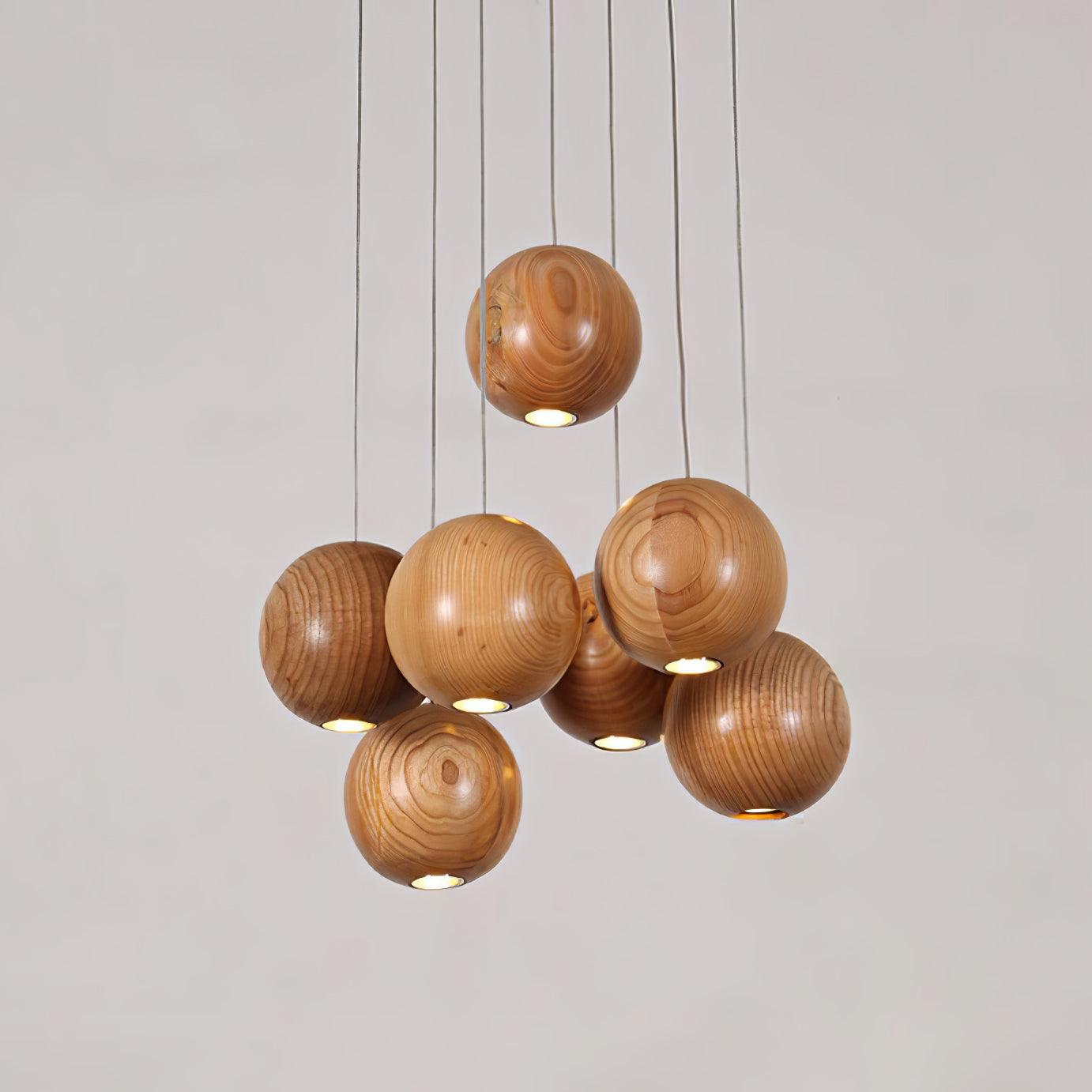 Ulvararis Nordic Orb Sphere Cluster Wooden Pendant Light - Lamp Outdoor