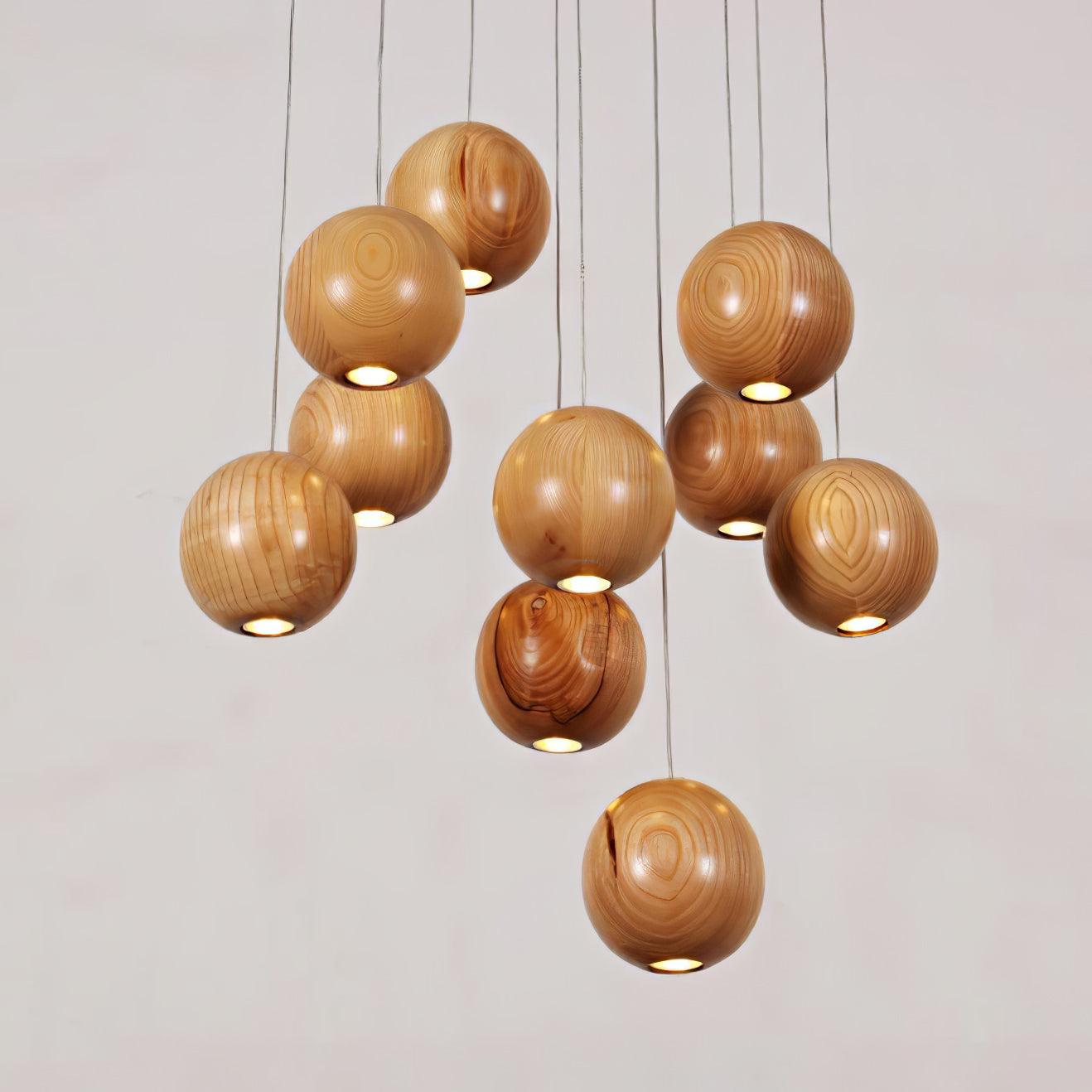 Ulvararis Nordic Orb Sphere Cluster Wooden Pendant Light - Lamp Outdoor