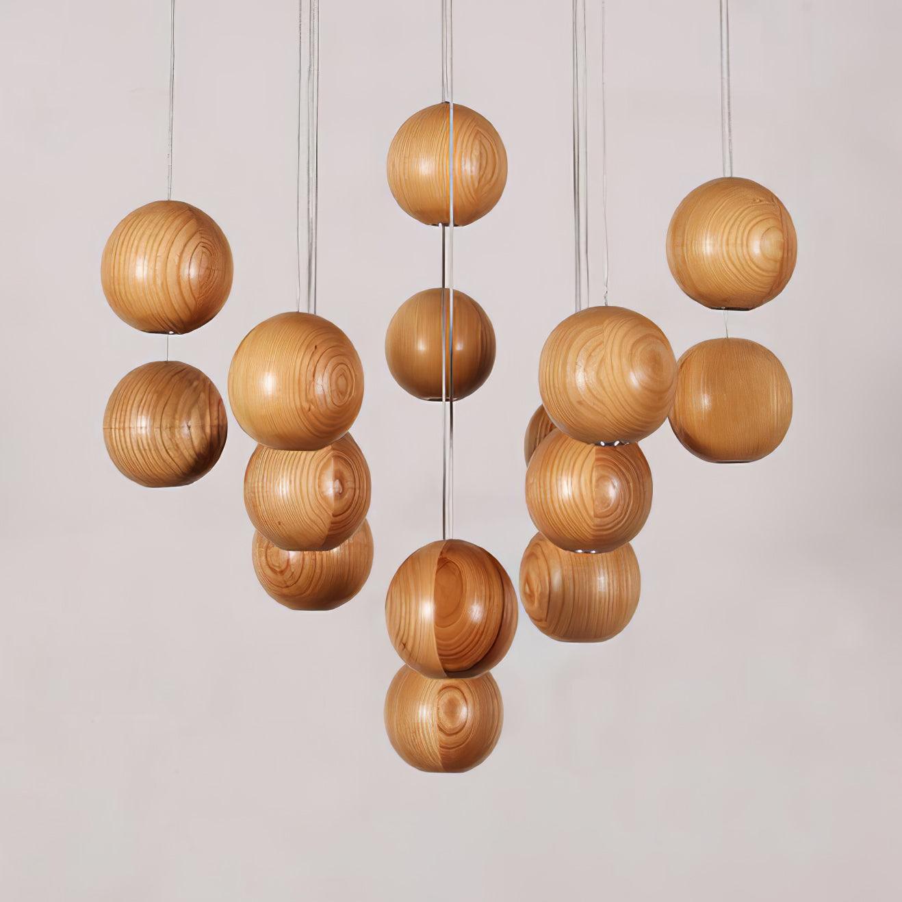 Ulvararis Nordic Orb Sphere Cluster Wooden Pendant Light - Lamp Outdoor