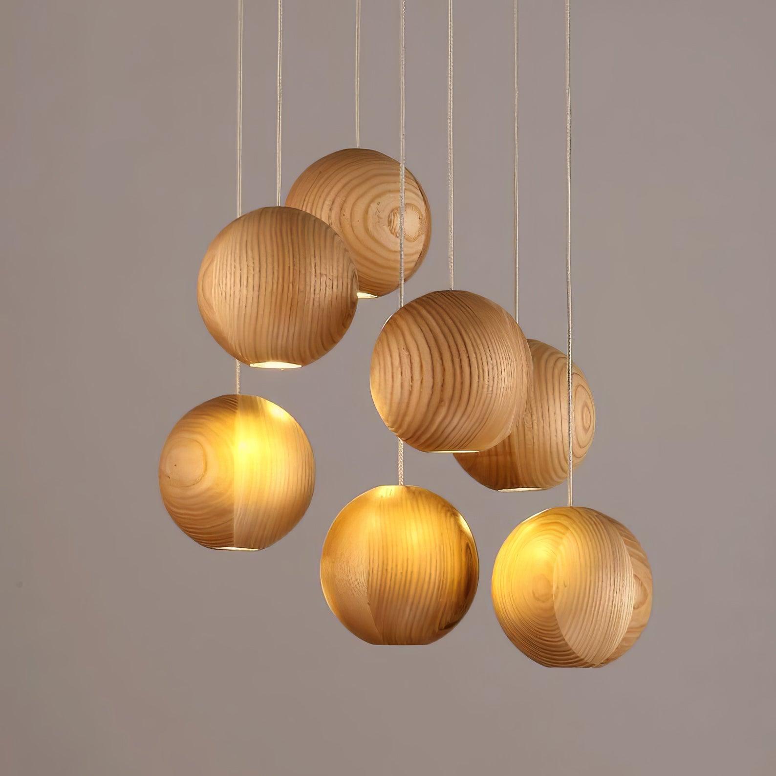 Ulvararis Nordic Orb Sphere Cluster Wooden Pendant Light - Lamp Outdoor