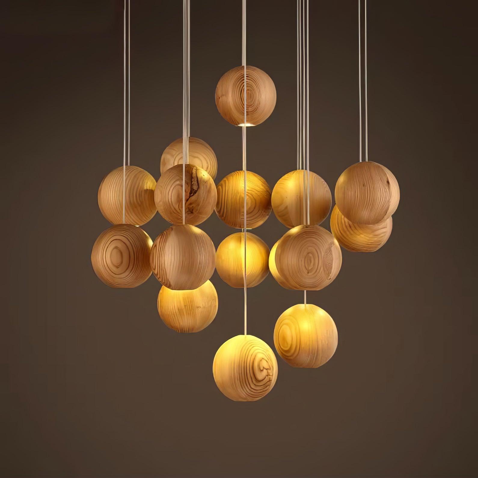 Ulvararis Nordic Orb Sphere Cluster Wooden Pendant Light - Lamp Outdoor