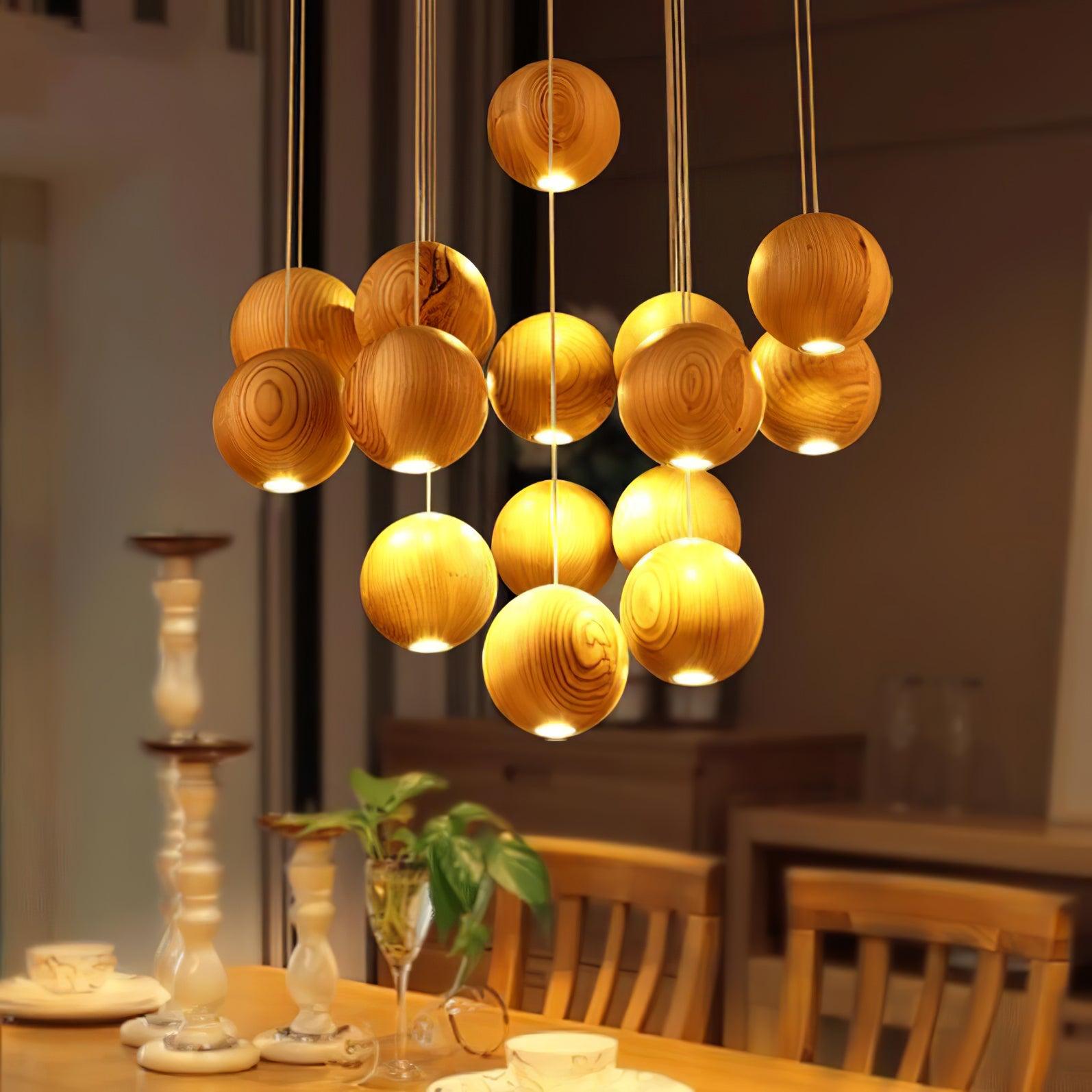 Ulvararis Nordic Orb Sphere Cluster Wooden Pendant Light - Lamp Outdoor