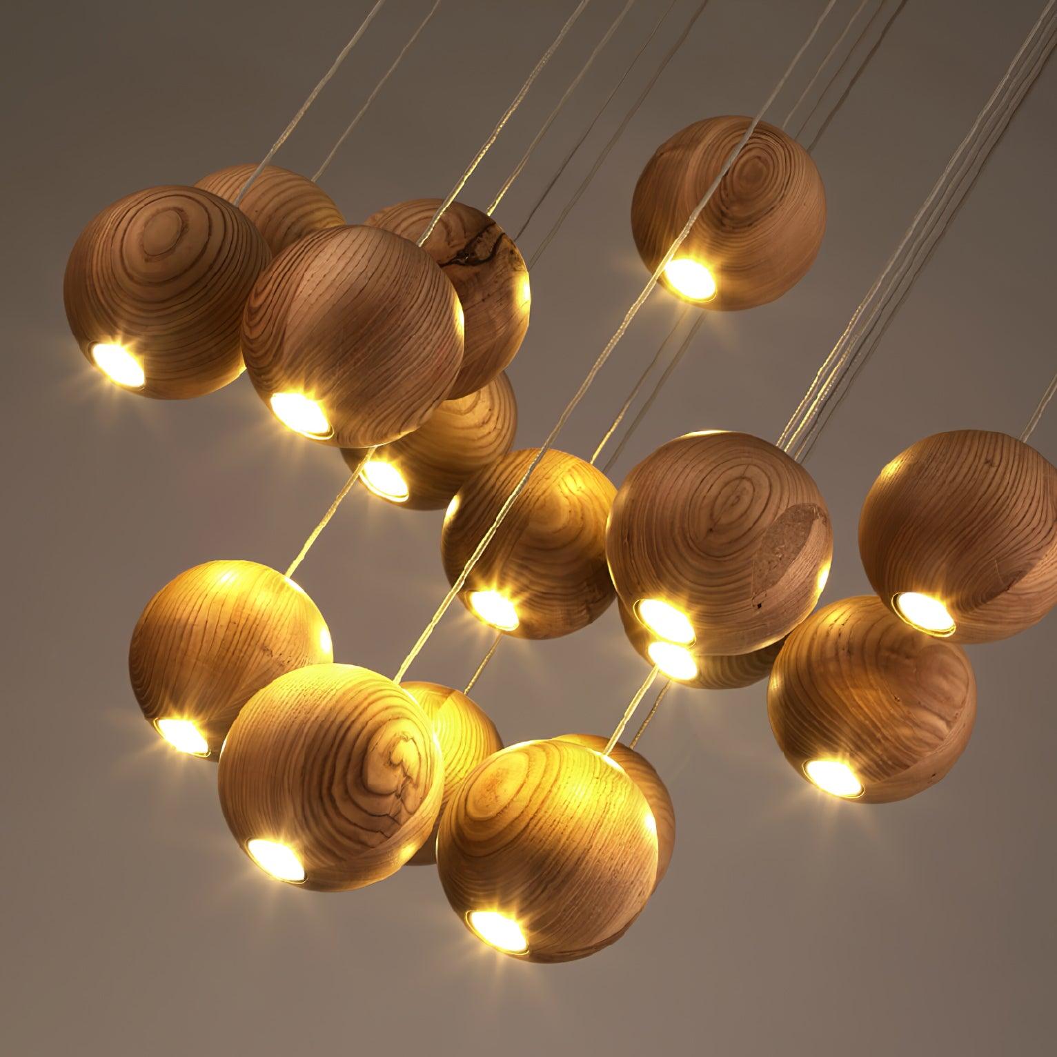 Ulvararis Nordic Orb Sphere Cluster Wooden Pendant Light - Lamp Outdoor
