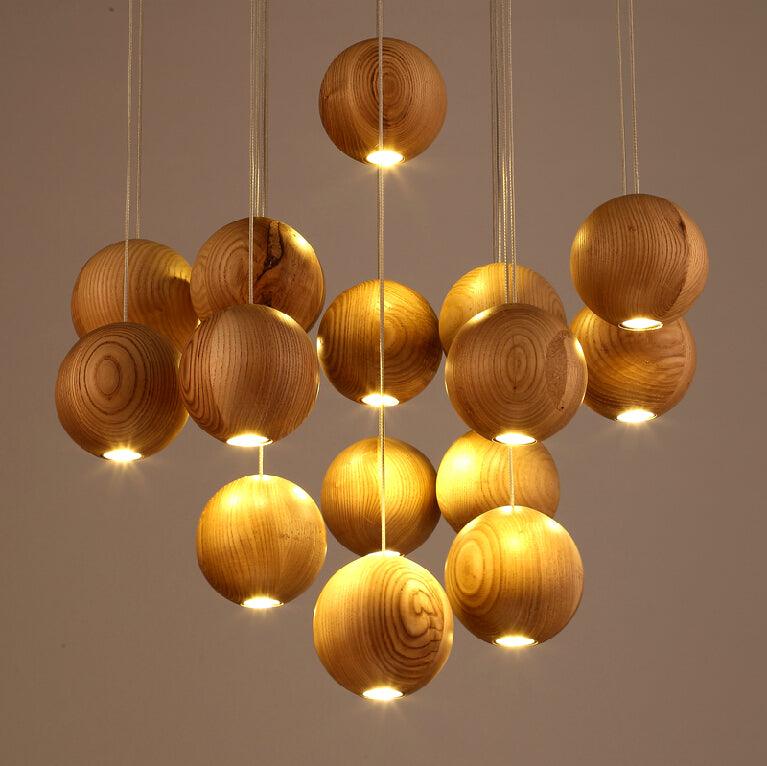 Ulvararis Nordic Orb Sphere Cluster Wooden Pendant Light - Lamp Outdoor