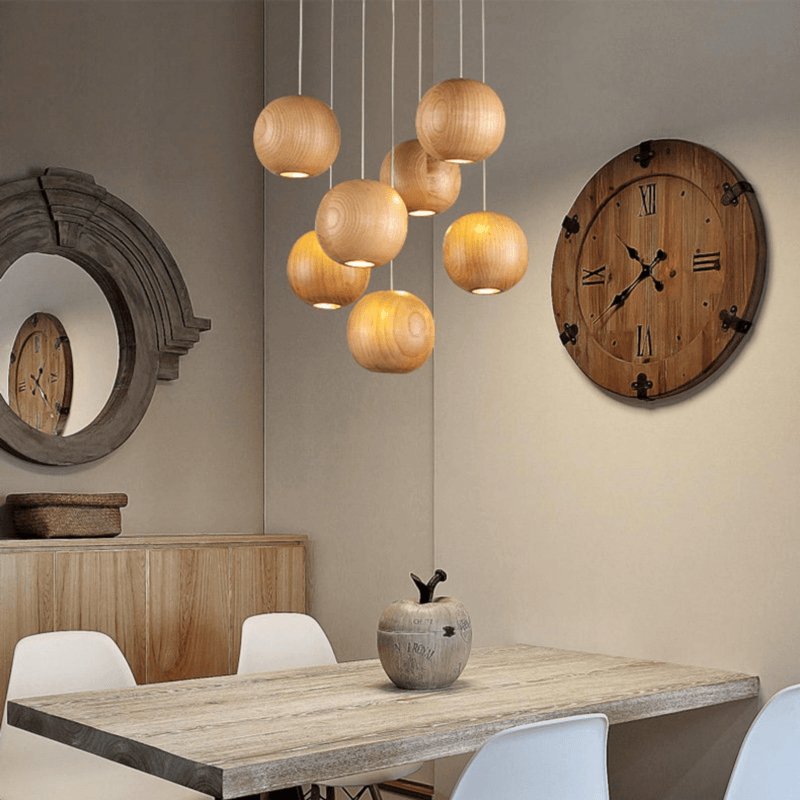 Ulvararis Nordic Orb Sphere Cluster Wooden Pendant Light - Lamp Outdoor