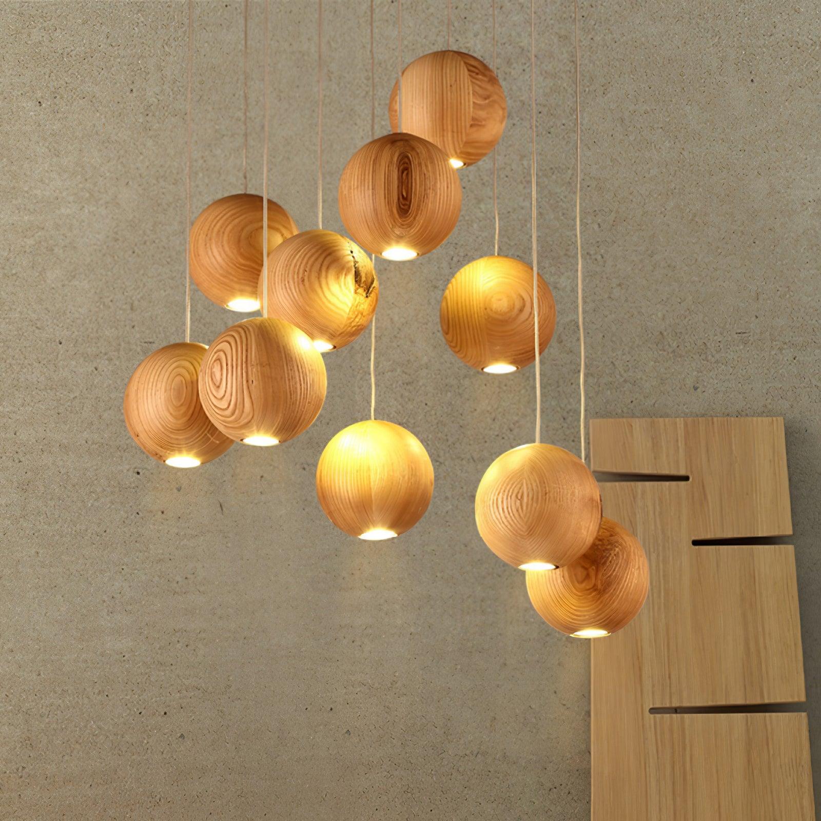 Ulvararis Nordic Orb Sphere Cluster Wooden Pendant Light - Lamp Outdoor