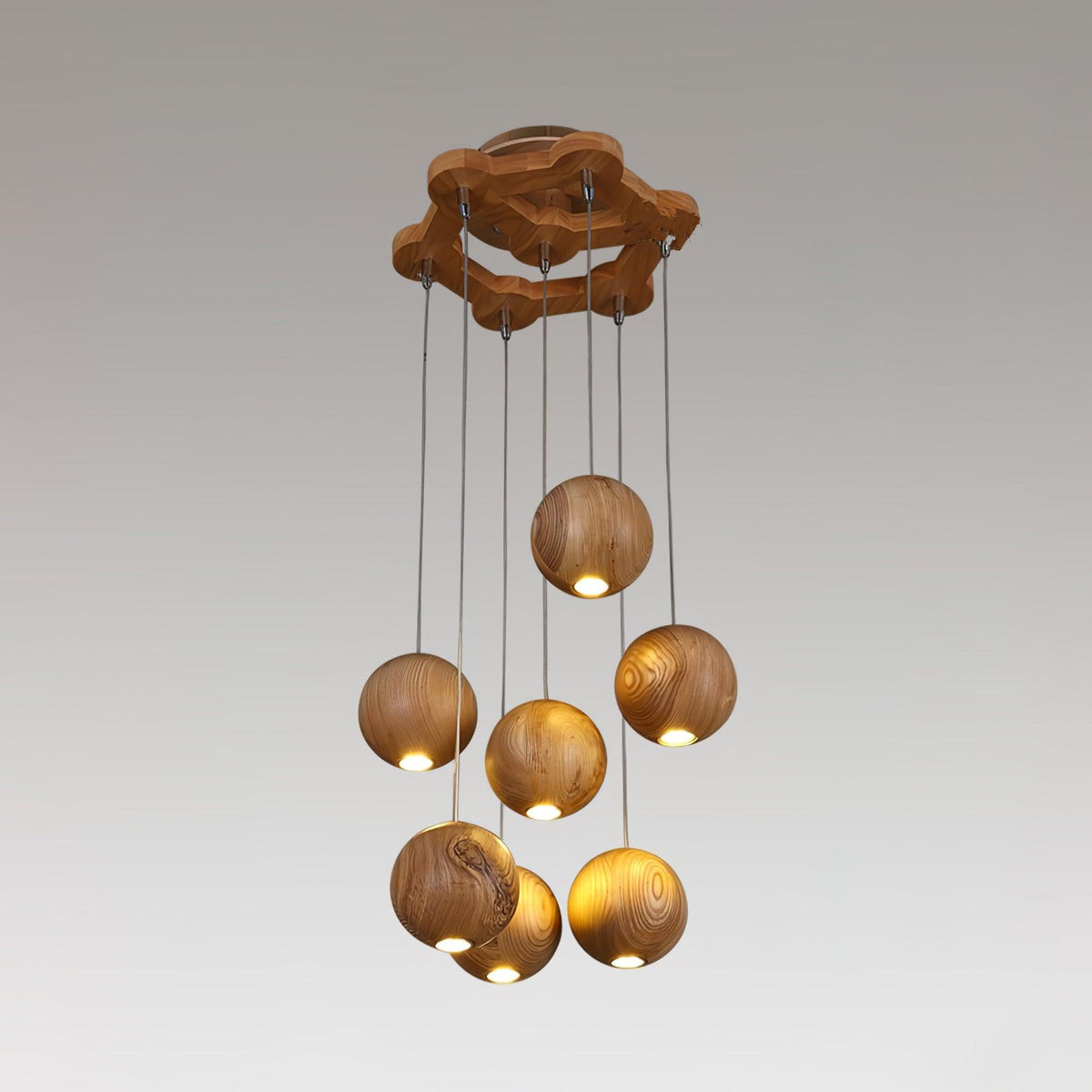 Ulvararis Nordic Orb Sphere Cluster Wooden Pendant Light - Lamp Outdoor